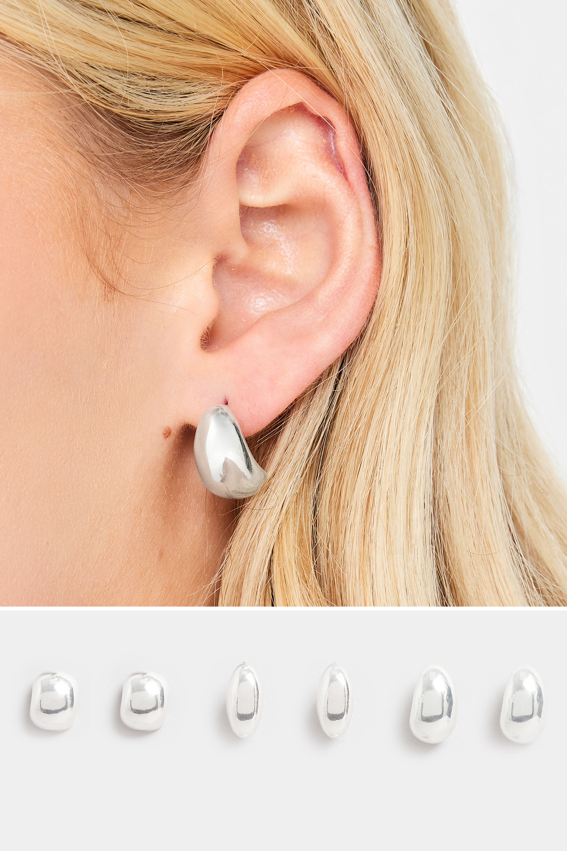 3 PACK Silver Small Chunky Hoops | Yours Clothing  1
