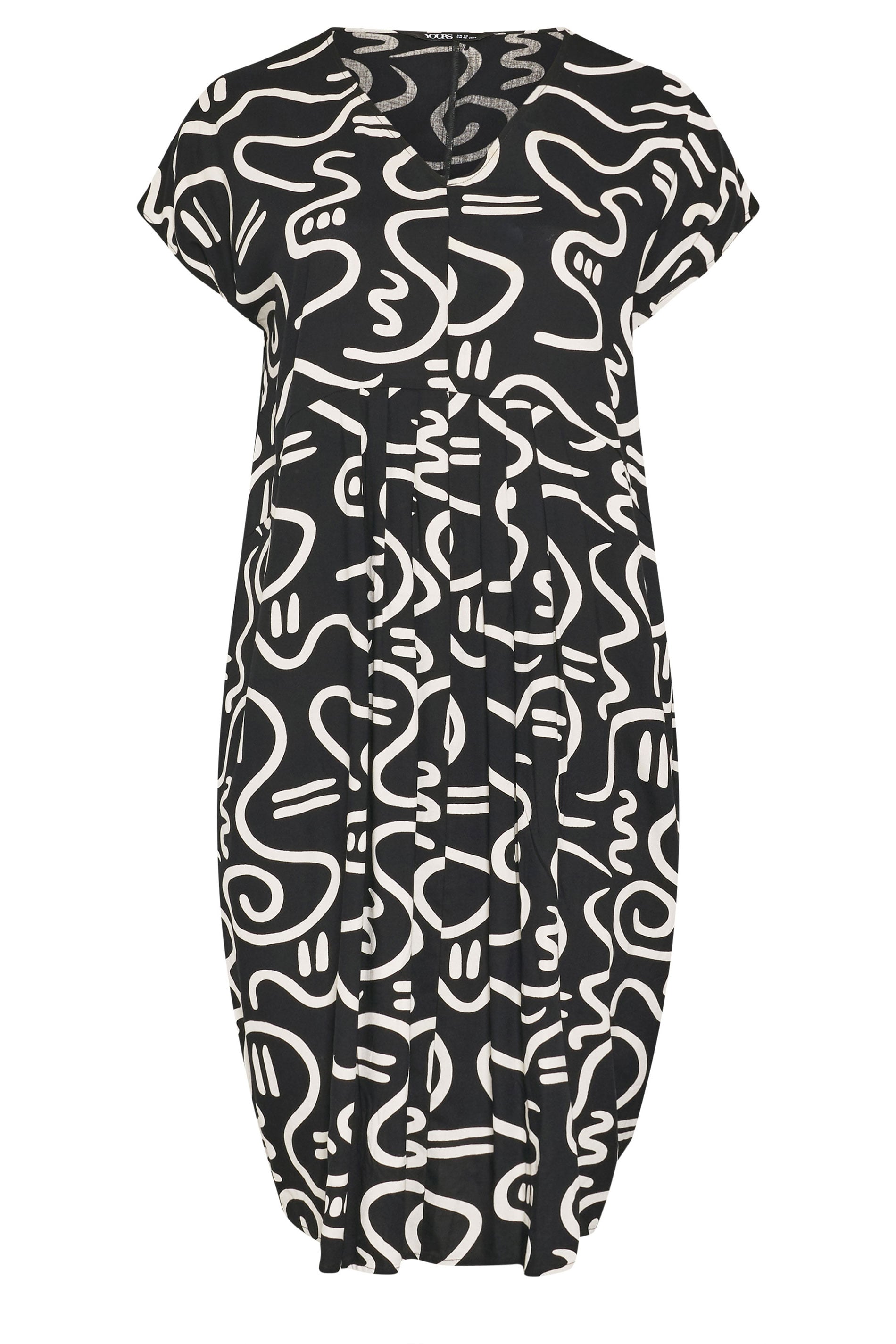 YOURS Plus Size Black Abstract Print Pleat Front Midi Dress | Yours Clothing 5