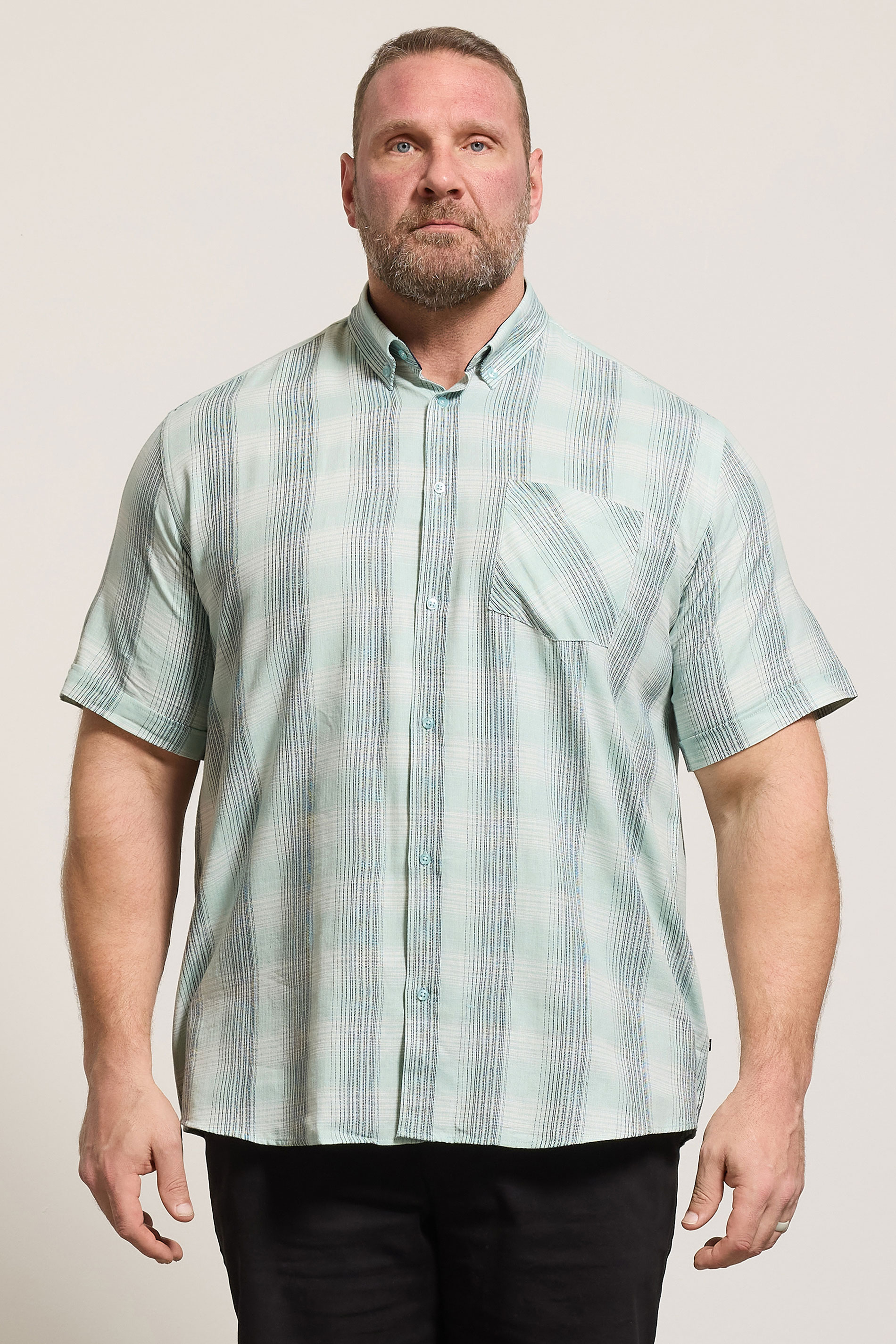 KAM Big & Tall Mint Green Short Sleeve Check Shirt | BadRhino 3