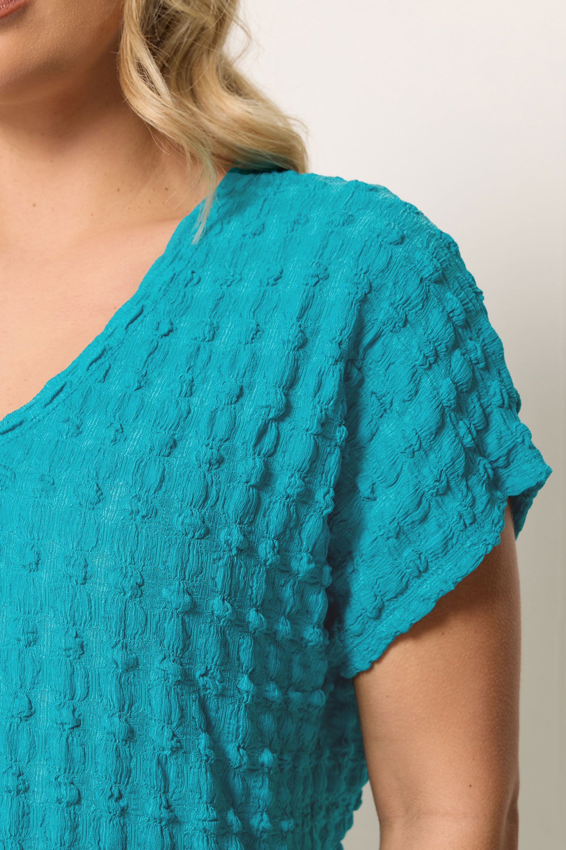 YOURS Plus Size Teal Blue Bubble Textured T-Shirt | Yours Clothing 4