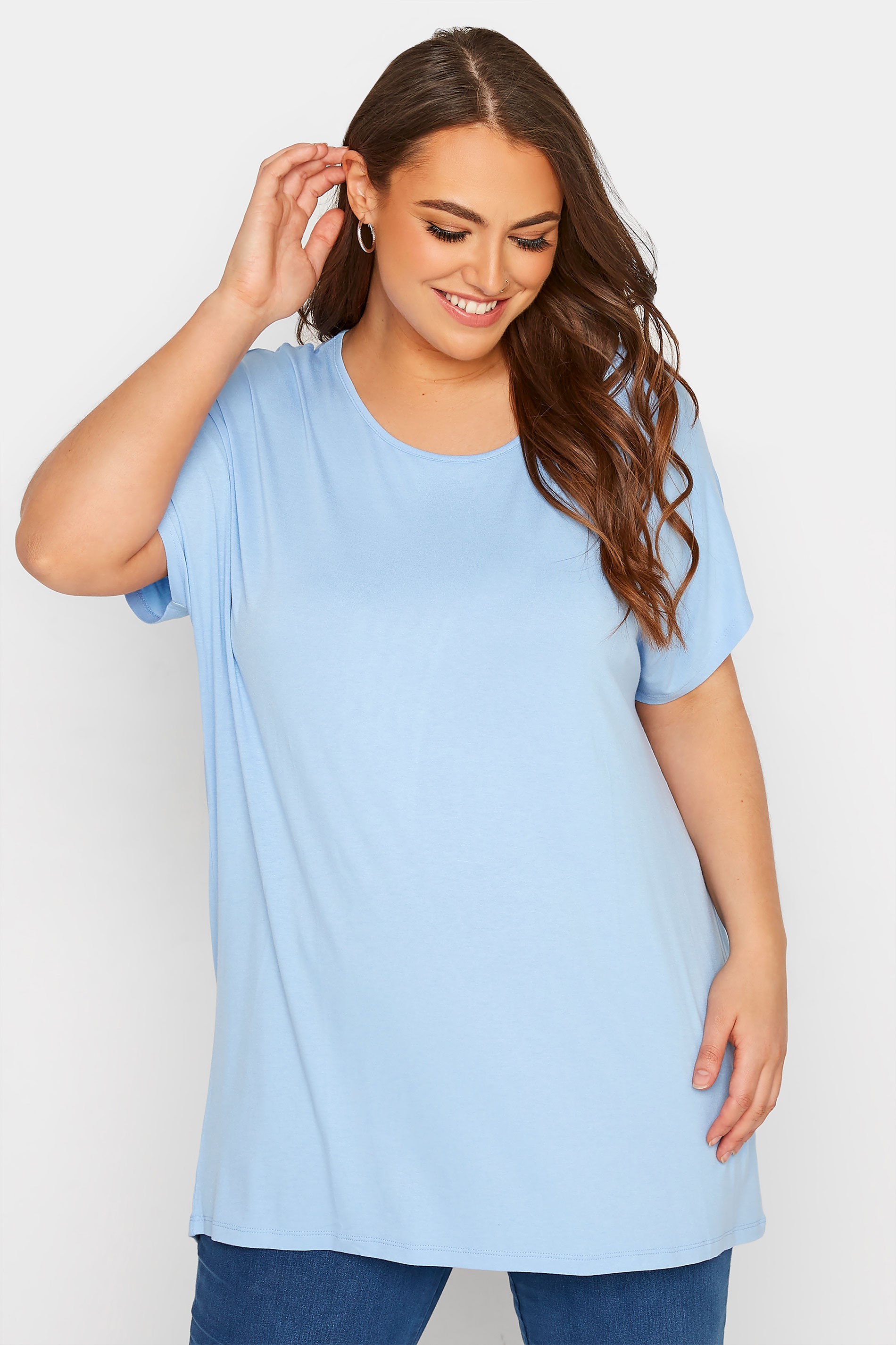 Grande taille  Tops Grande taille  T-Shirts | T-Shirt Bleu Ciel Ample en Jersey - OF54848