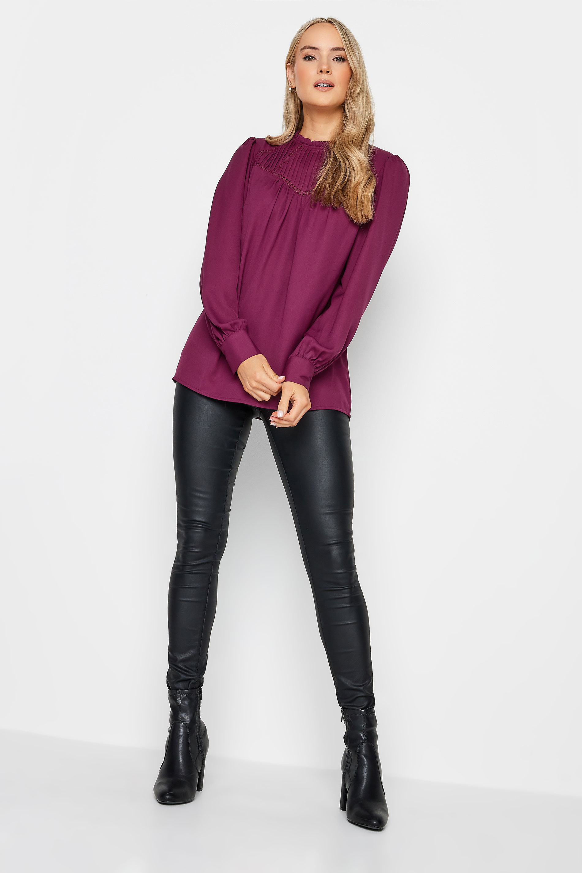 LTS Tall Berry Red Lace Detail Blouse | Long Tall Sally  2