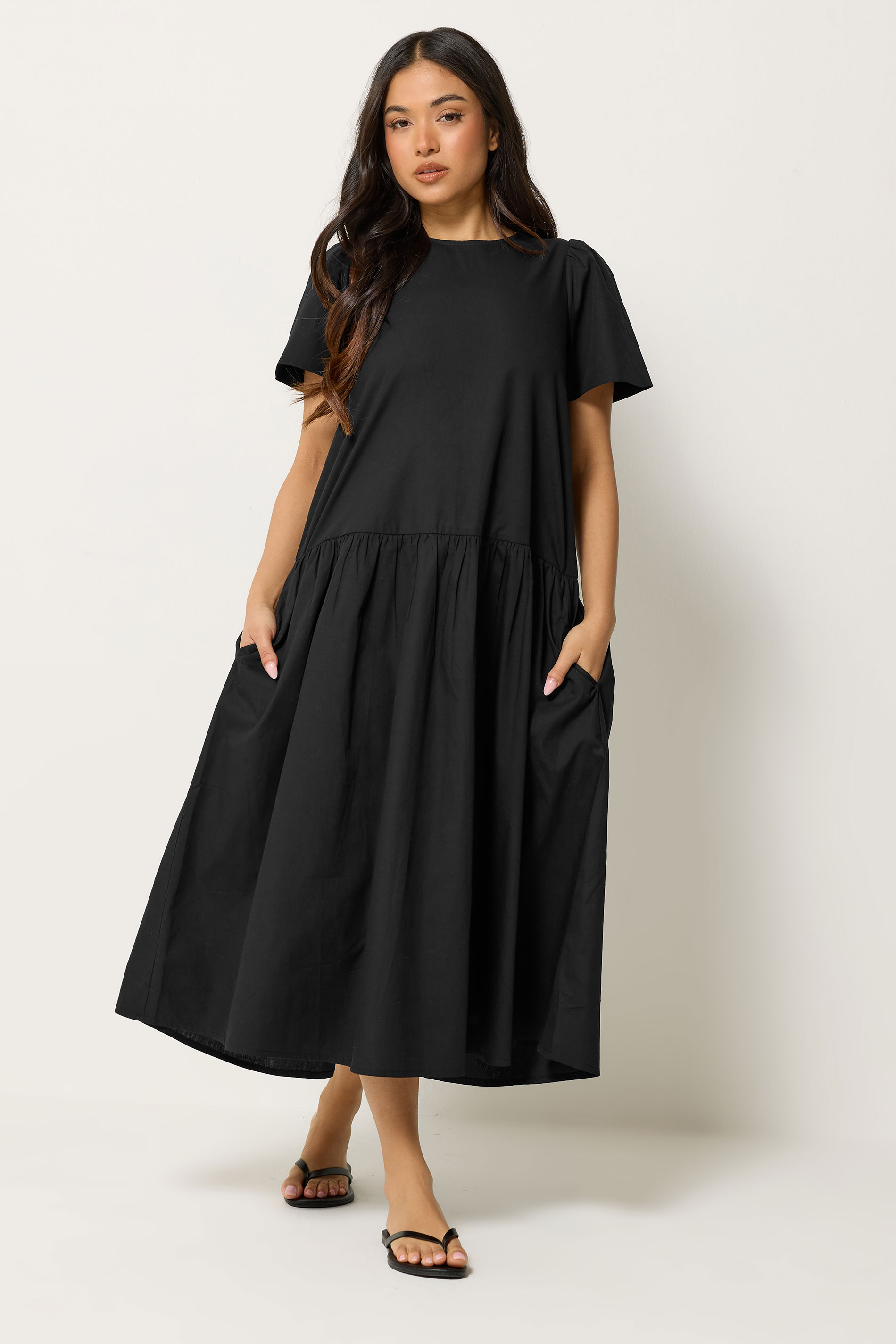 PixieGirl Petite Women's Black Cotton Poplin Maxi Dress | PixieGirl 1