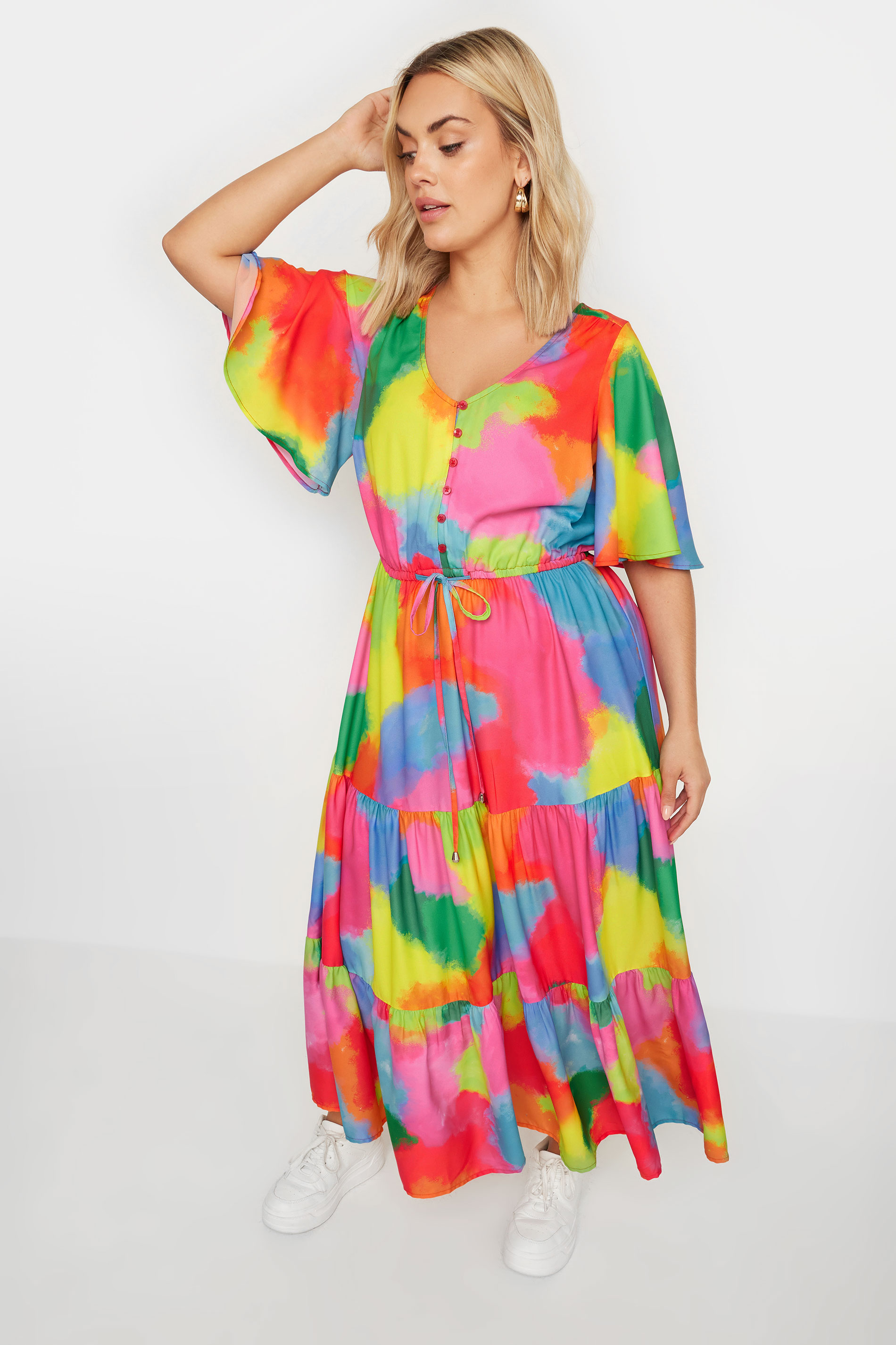 YOURS Plus Size Pink & Rainbow Blur Print Maxi Dress | Yours Clothing 2