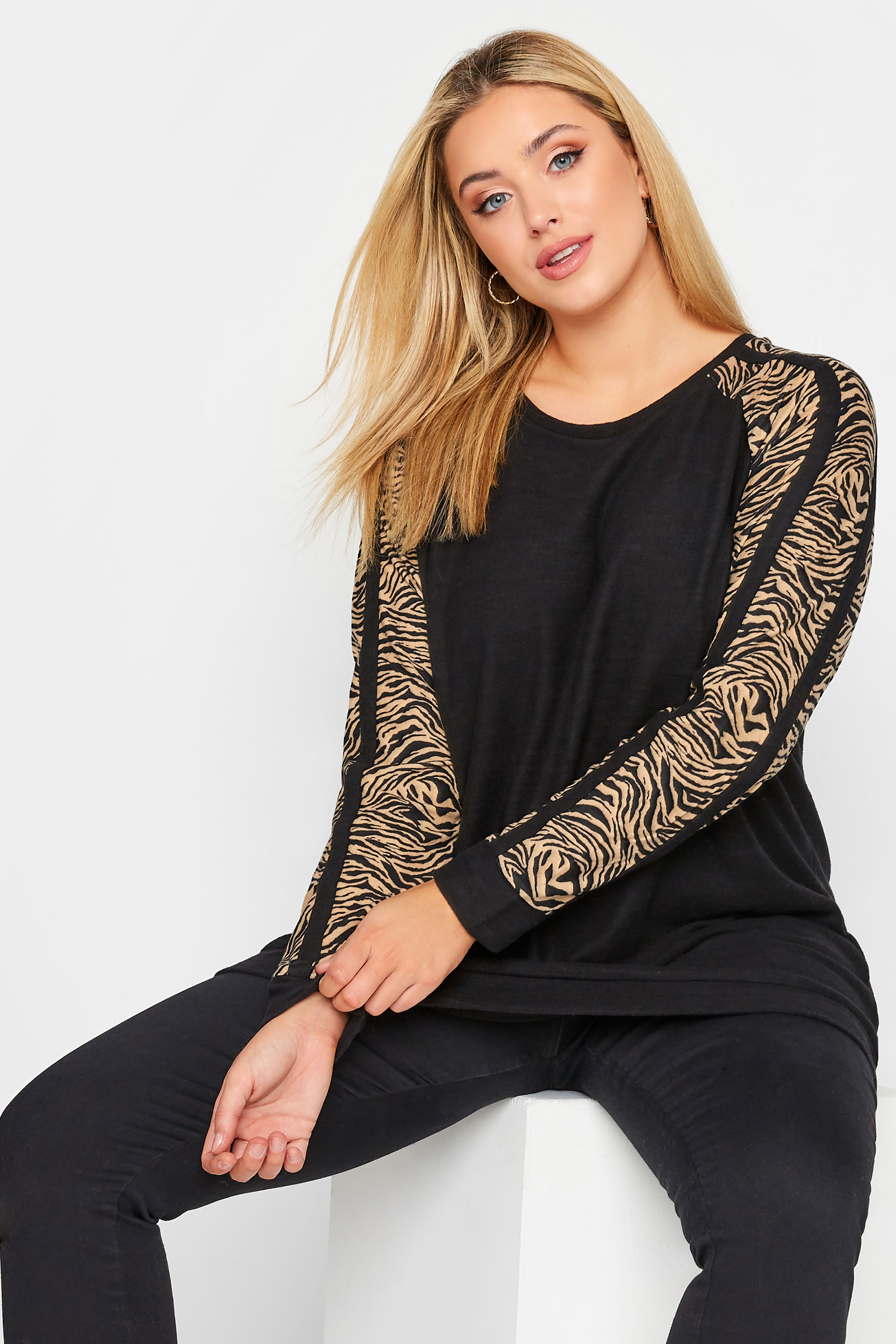 Plus Size Black Zebra Print Soft Touch Top | Yours Clothing 1