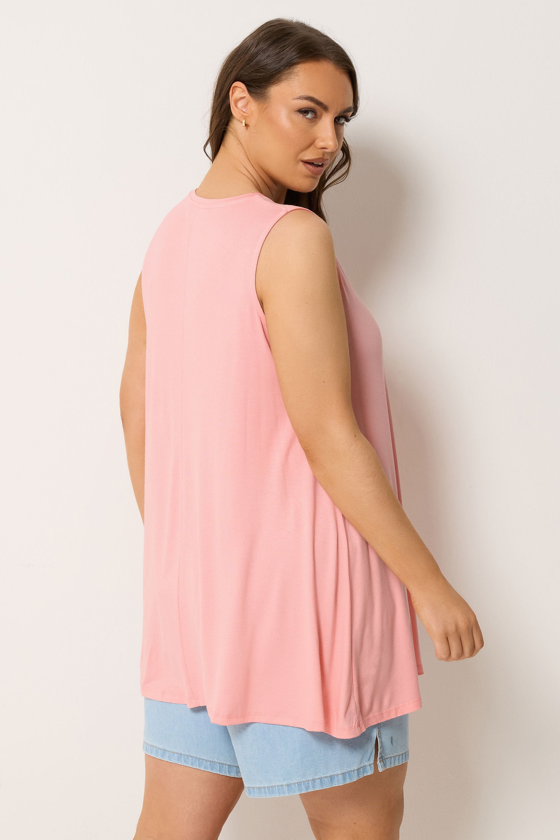 YOURS Plus Size Light Pink Pleated Front Vest Top | Yours Clothing 2