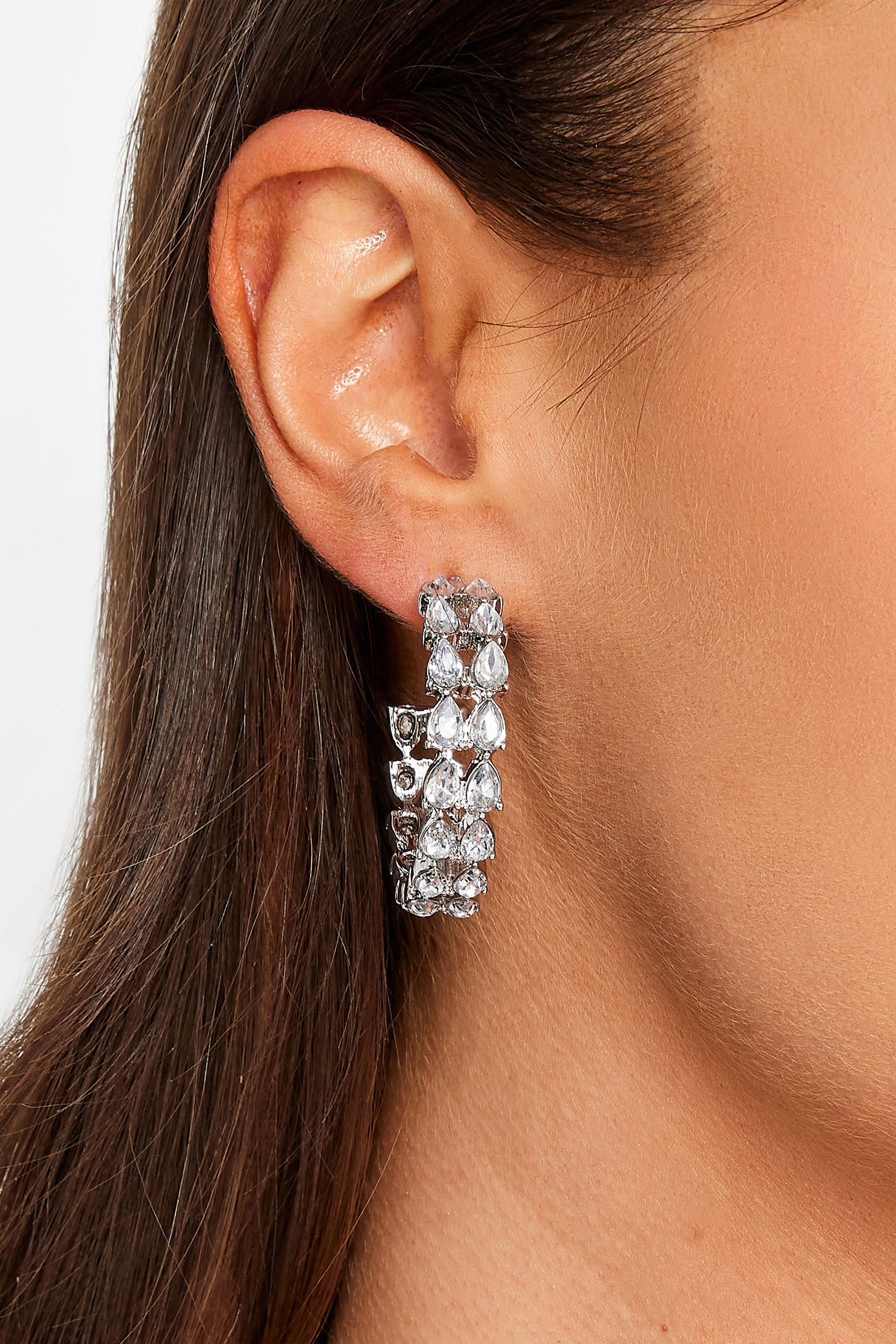 Silver Tone Diamante Hoop Earrings | Yours Clothing 1