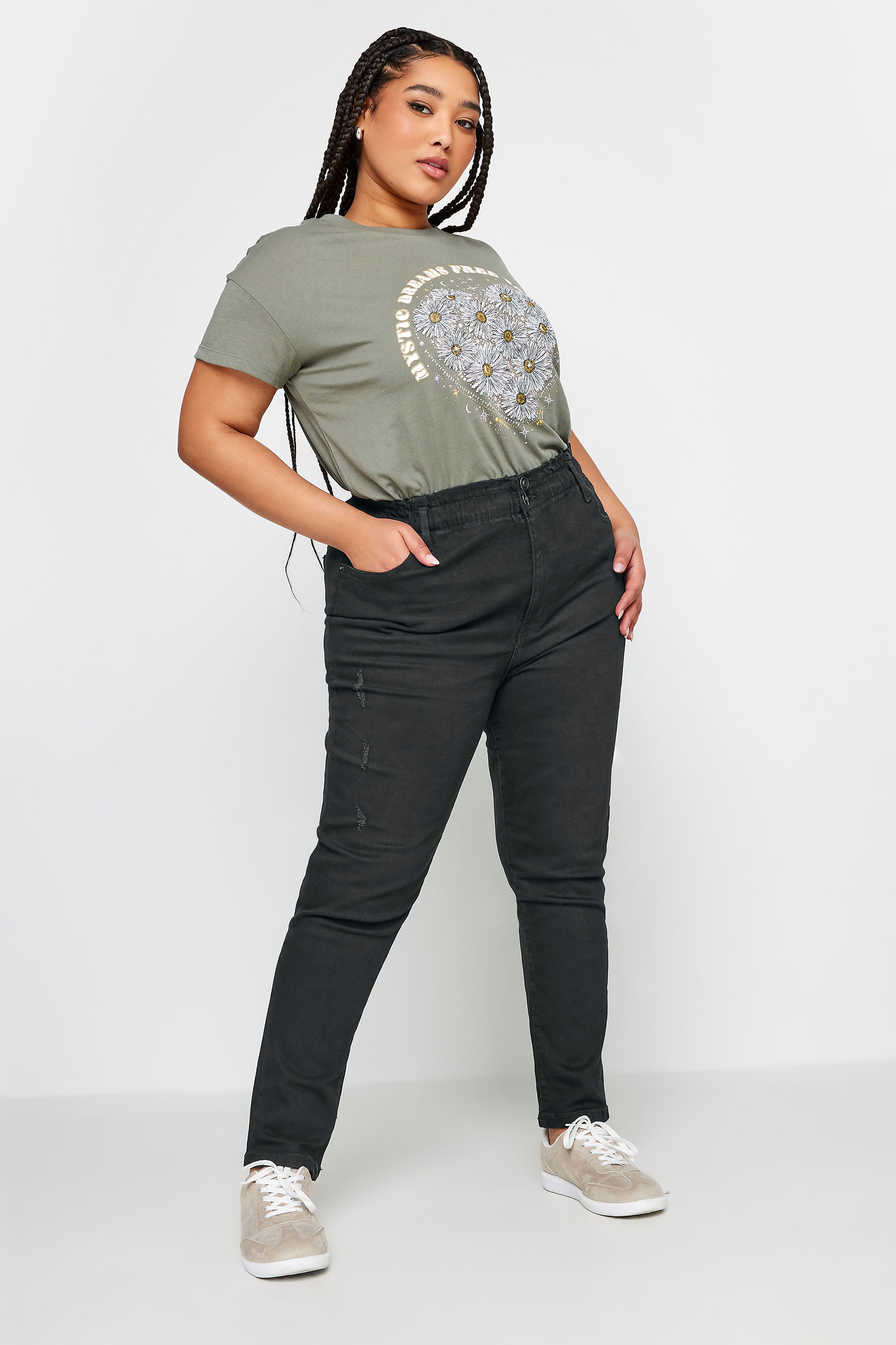 Plus Size Black Elasticated Stretch MOM Jeans | Yours Clothing 2