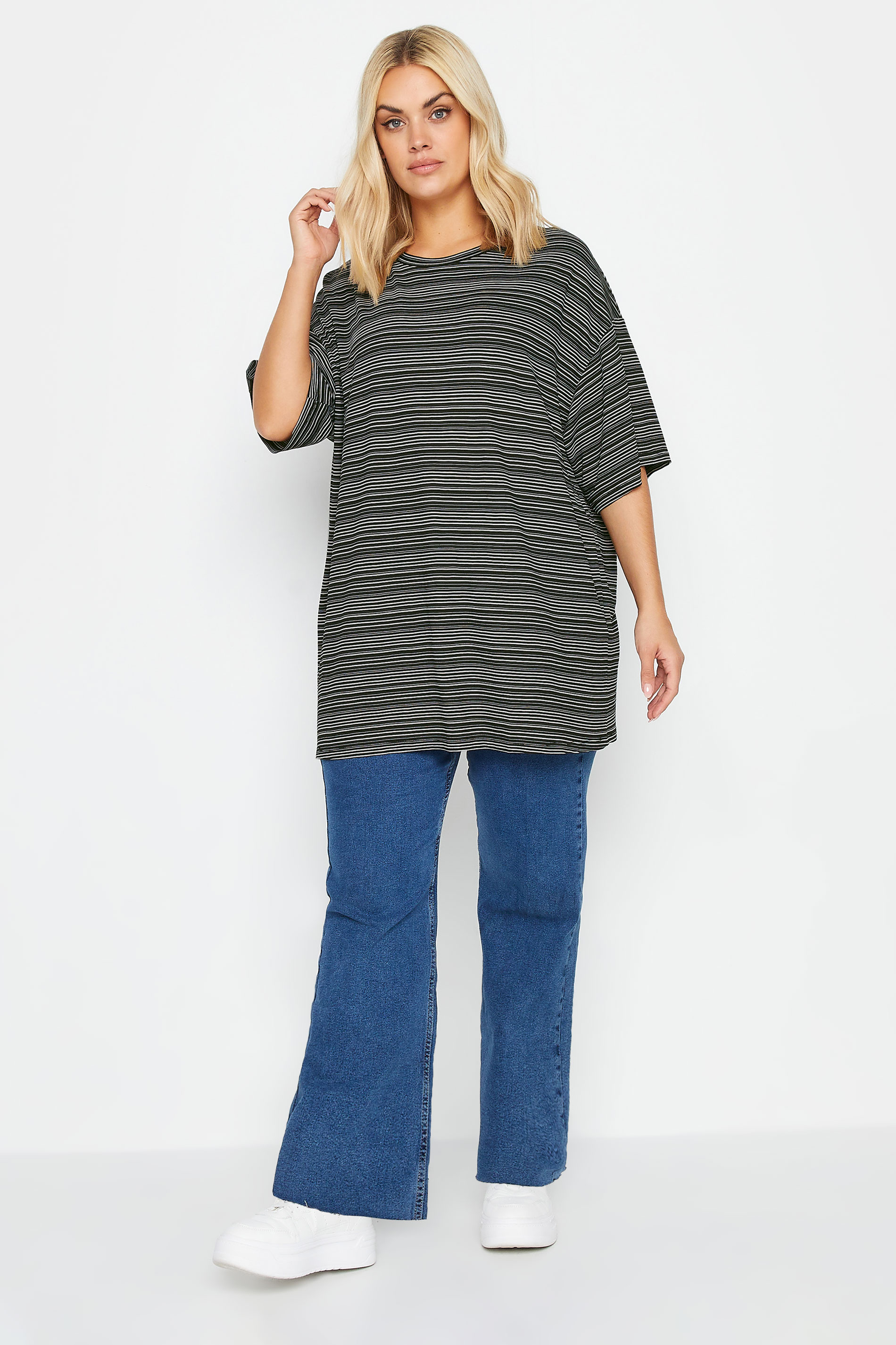 YOURS Plus Size Black Striped Oversized Boxy T-Shirt | Yours Clothing 2