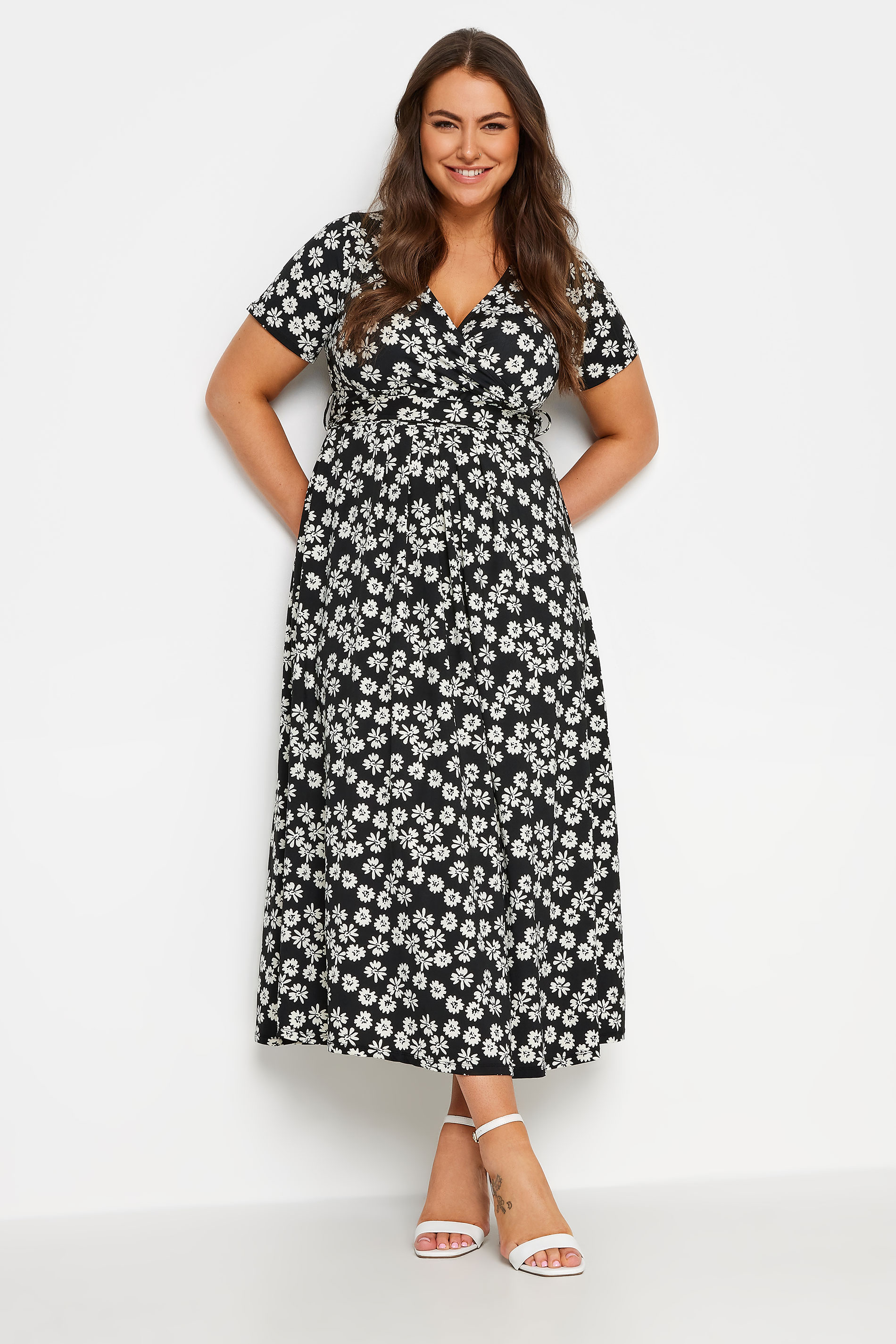 YOURS Plus Size Black Floral Print Tie Waist Maxi Dress | Yours Clothing 1
