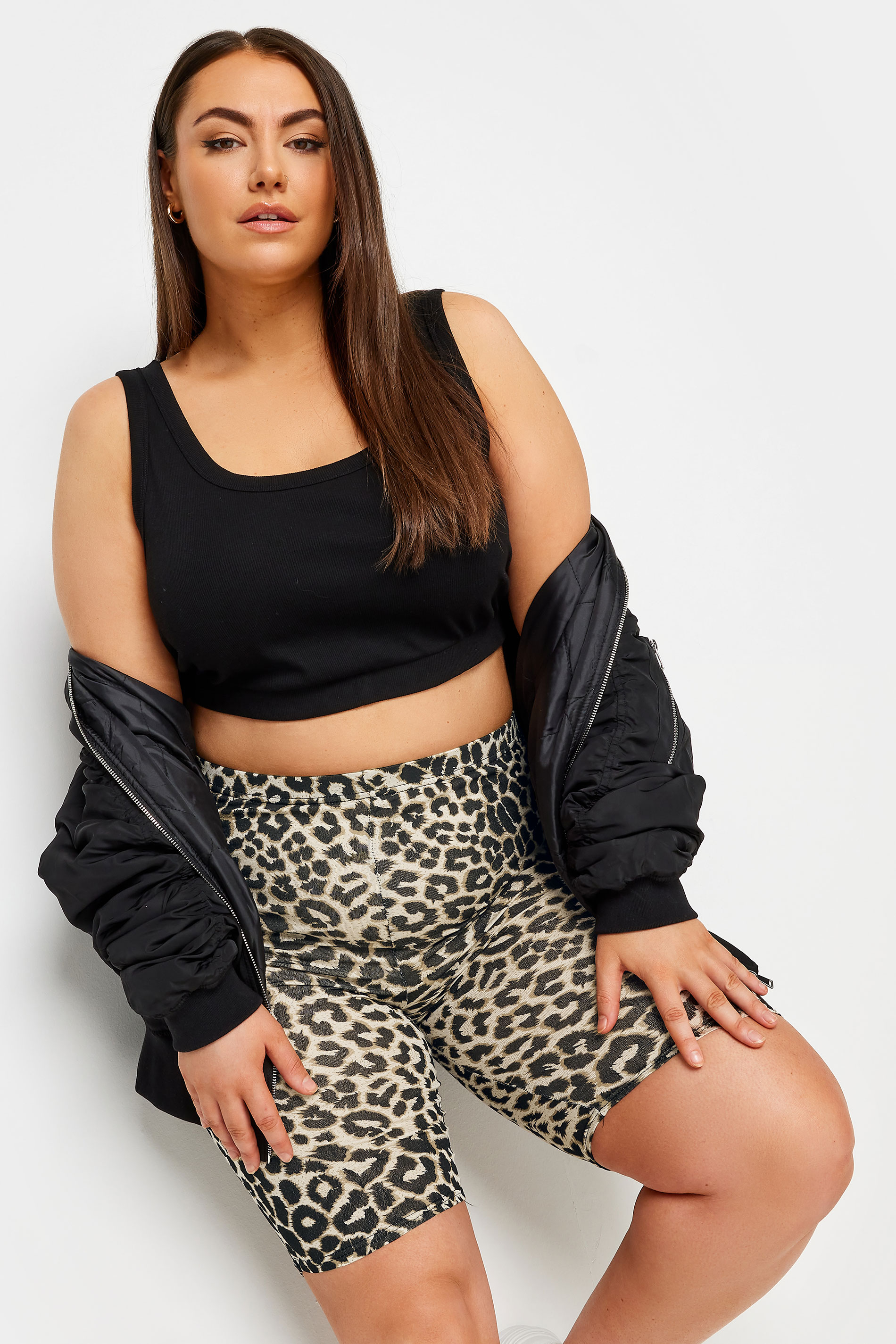 LIMITED COLLECTION Plus Size Brown Leopard Print Cycling Shorts | Yours Clothing 2