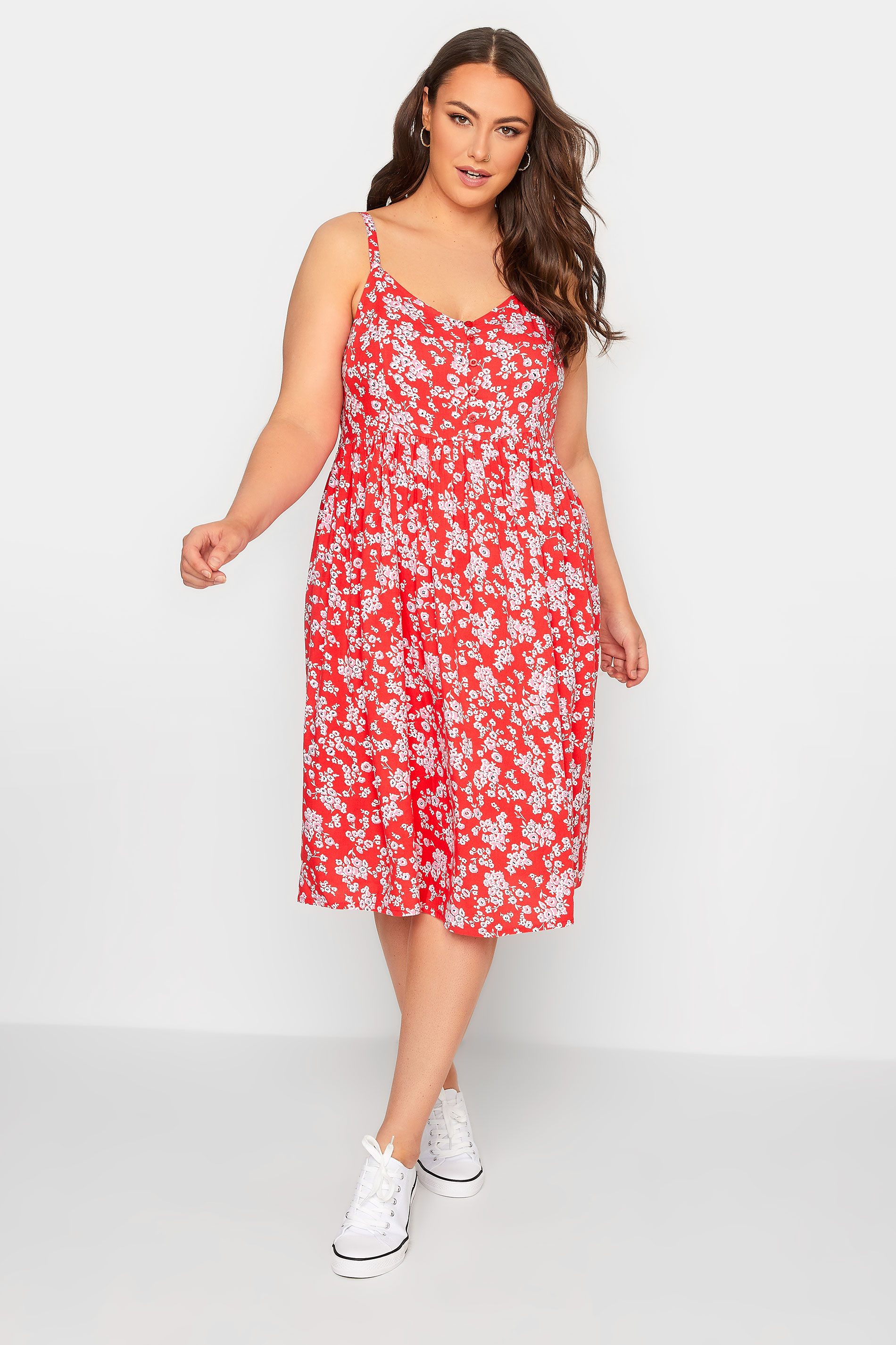 YOURS Curve Plus Size Red Floral Sundress | Yours Clothing  1