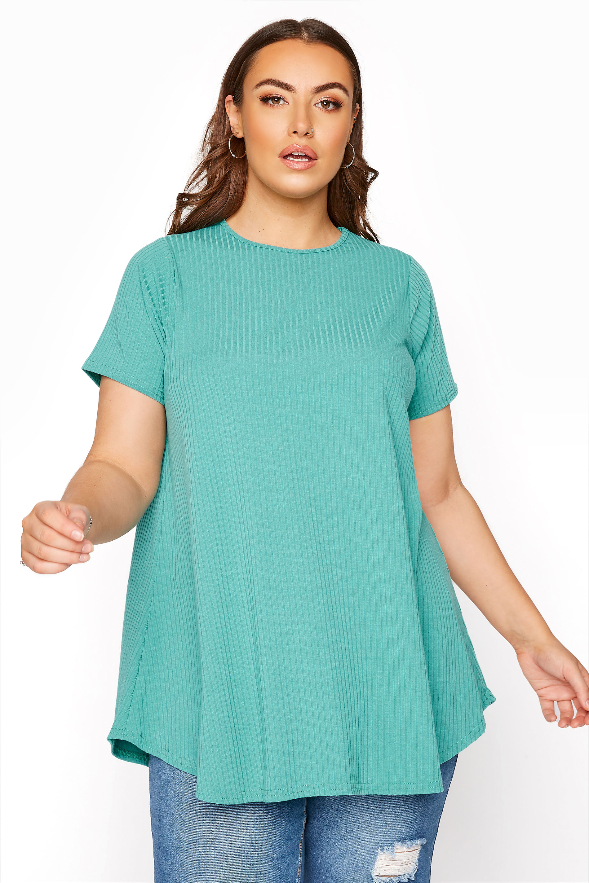 LIMITED COLLECTION Curve Turquoise Blue Ribbed Swing T-Shirt 1