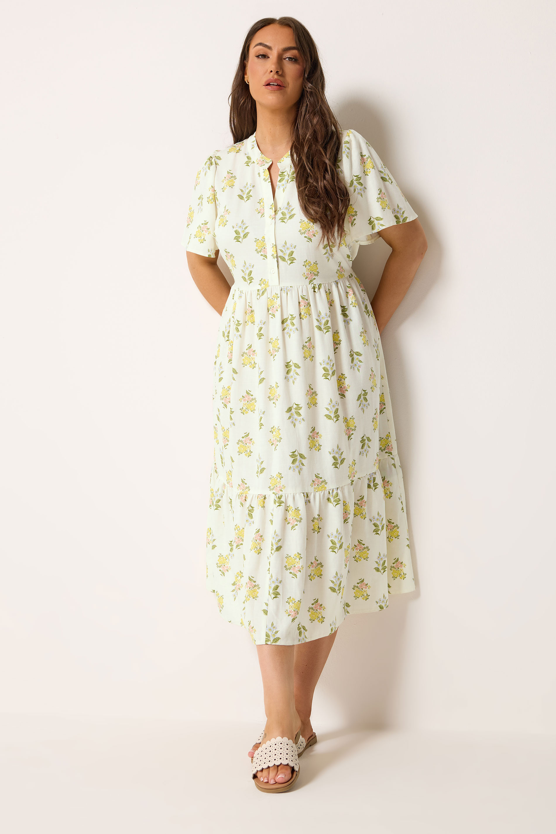 YOURS plus size White Floral Half Placket Midi Dress 1