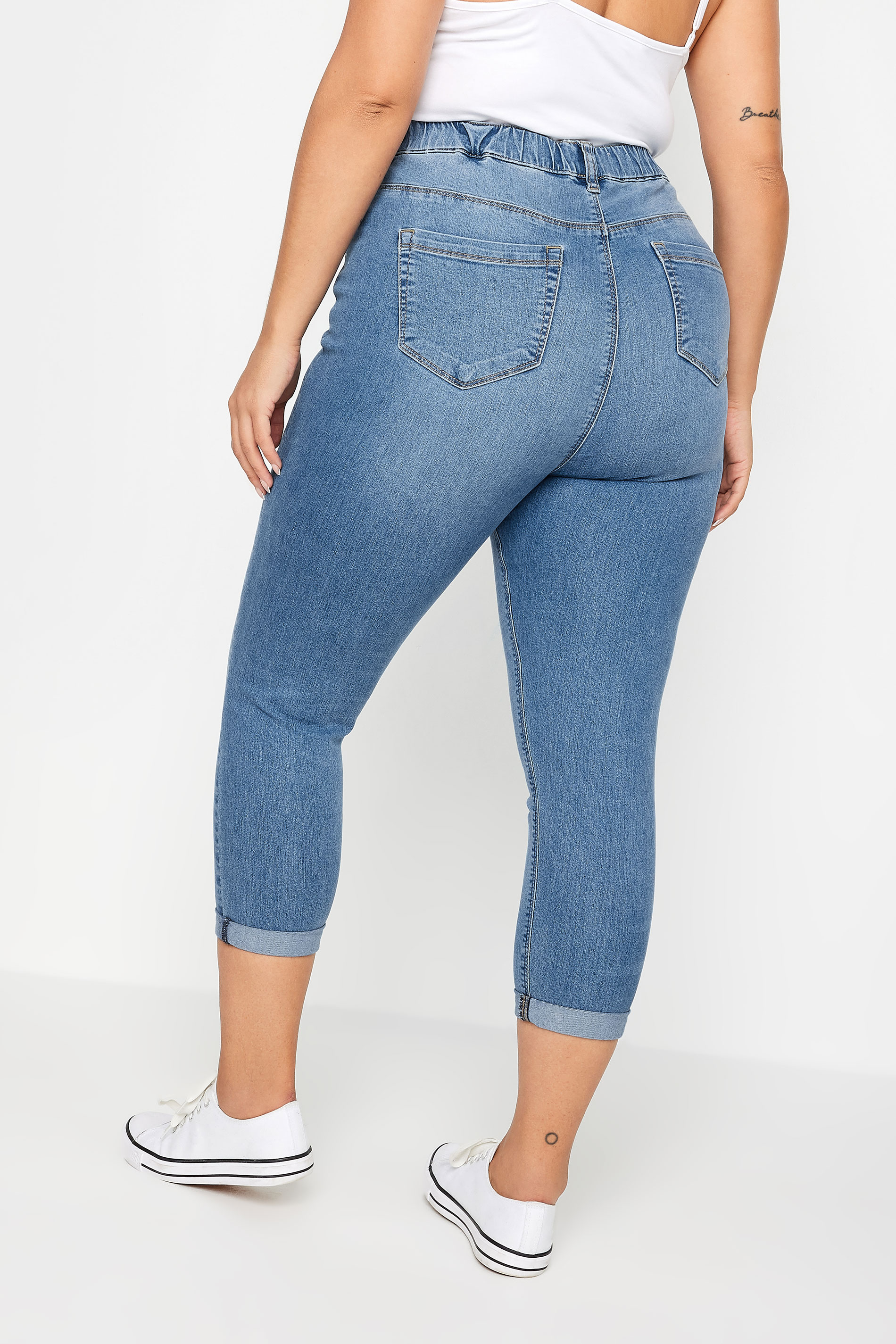 YOURS Plus Size Blue Turn Up Cropped GRACE Jeggings | Yours Clothing 3