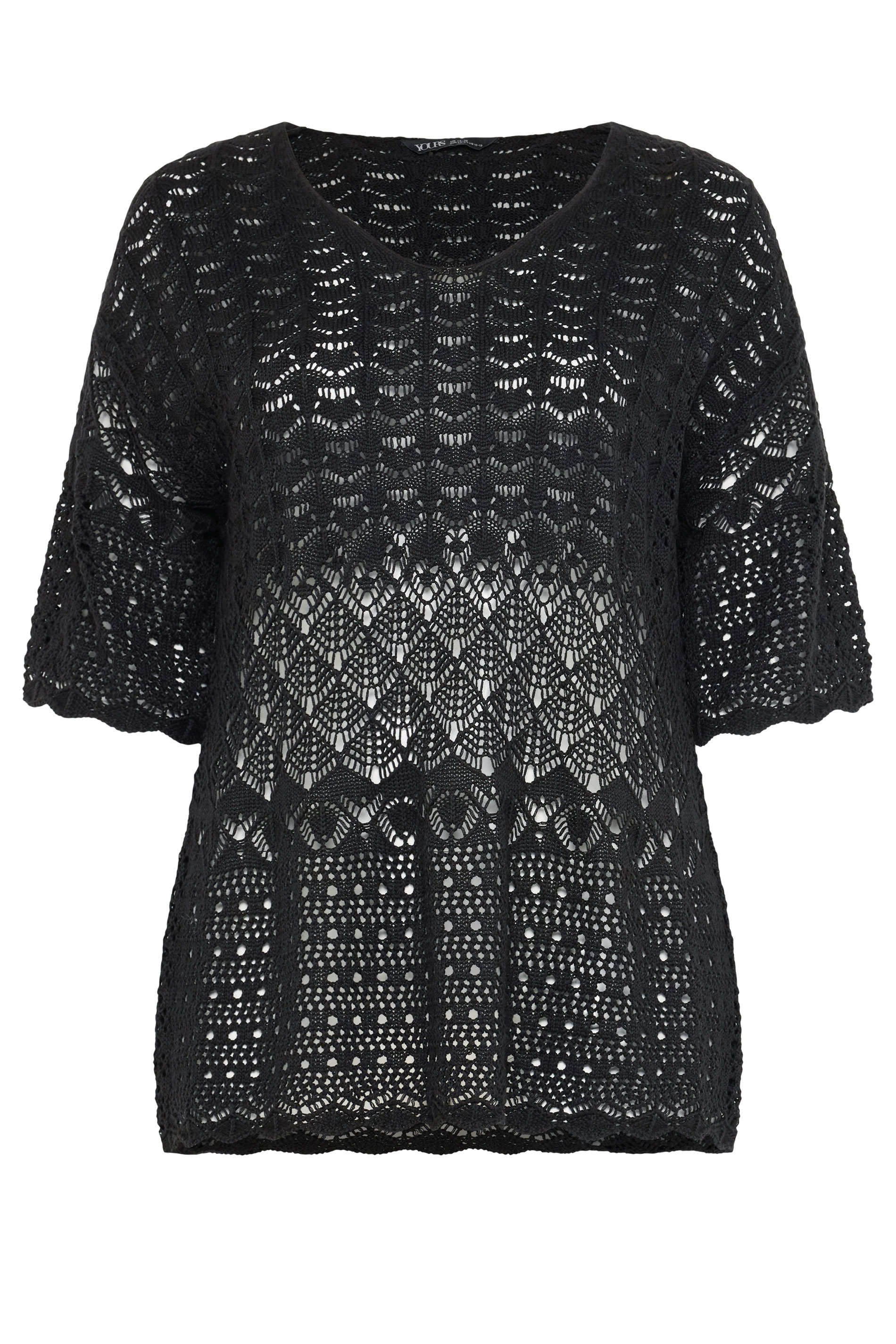 YOURS Plus Size Black Crochet Crew Neck Top | Yours Clothing 5