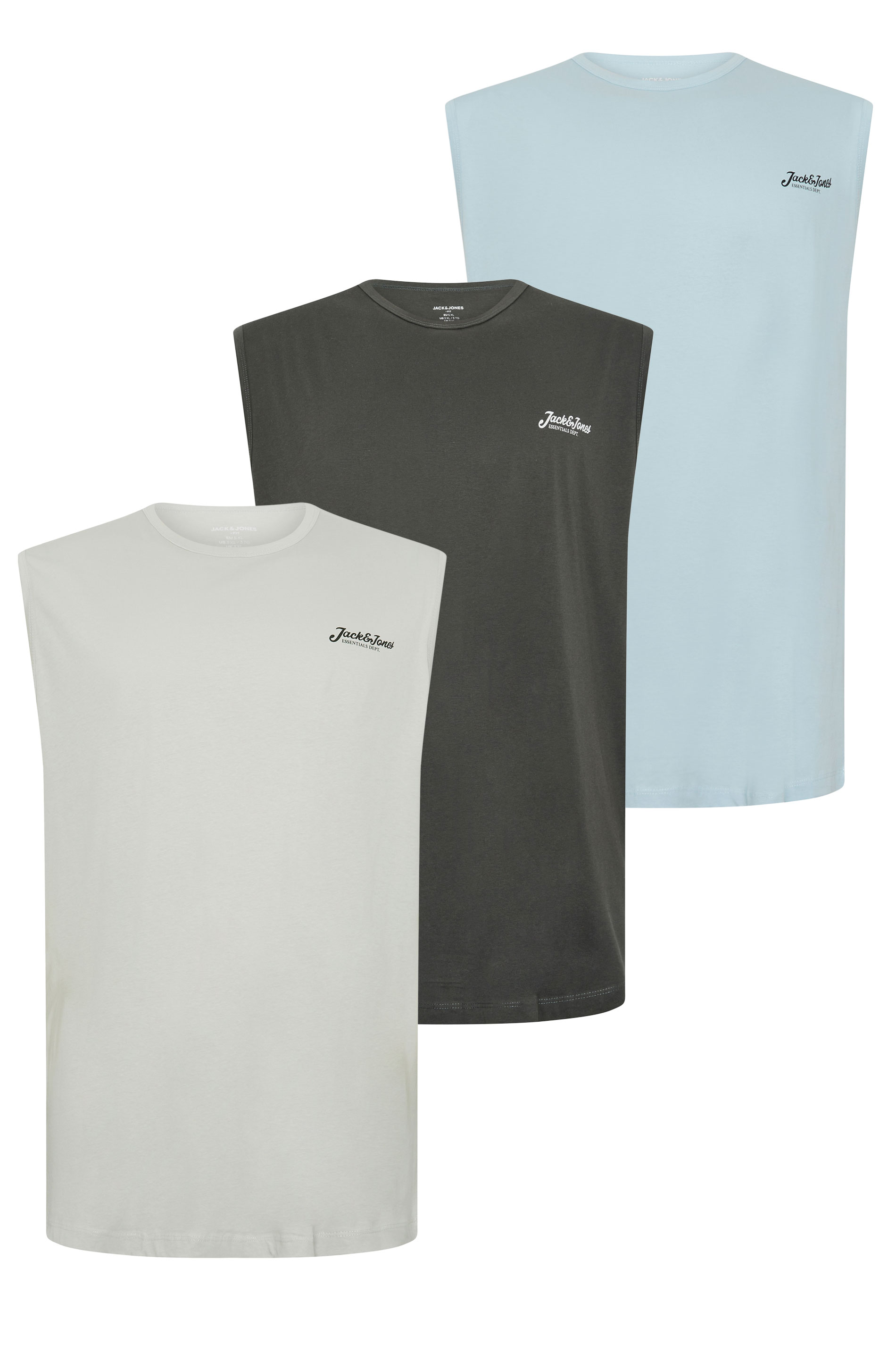 JACK & JONES 3 PACK Big & Tall White, Black, and Light Blue Tanktops | BadRhino 3