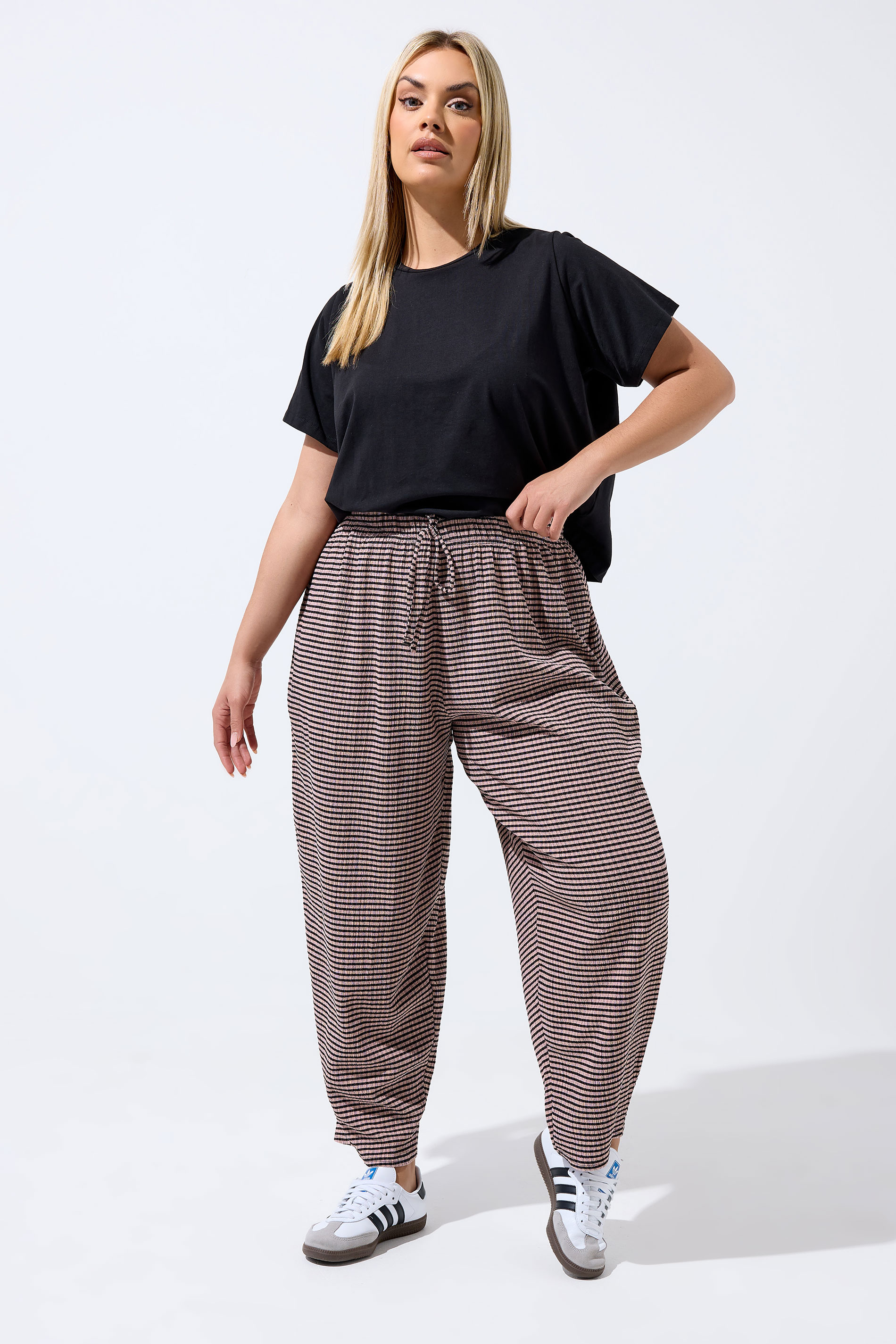 LIMITED COLLECTION Plus Size Pink Gingham Crinkle Wide Leg Trousers | Yours Clothing 3