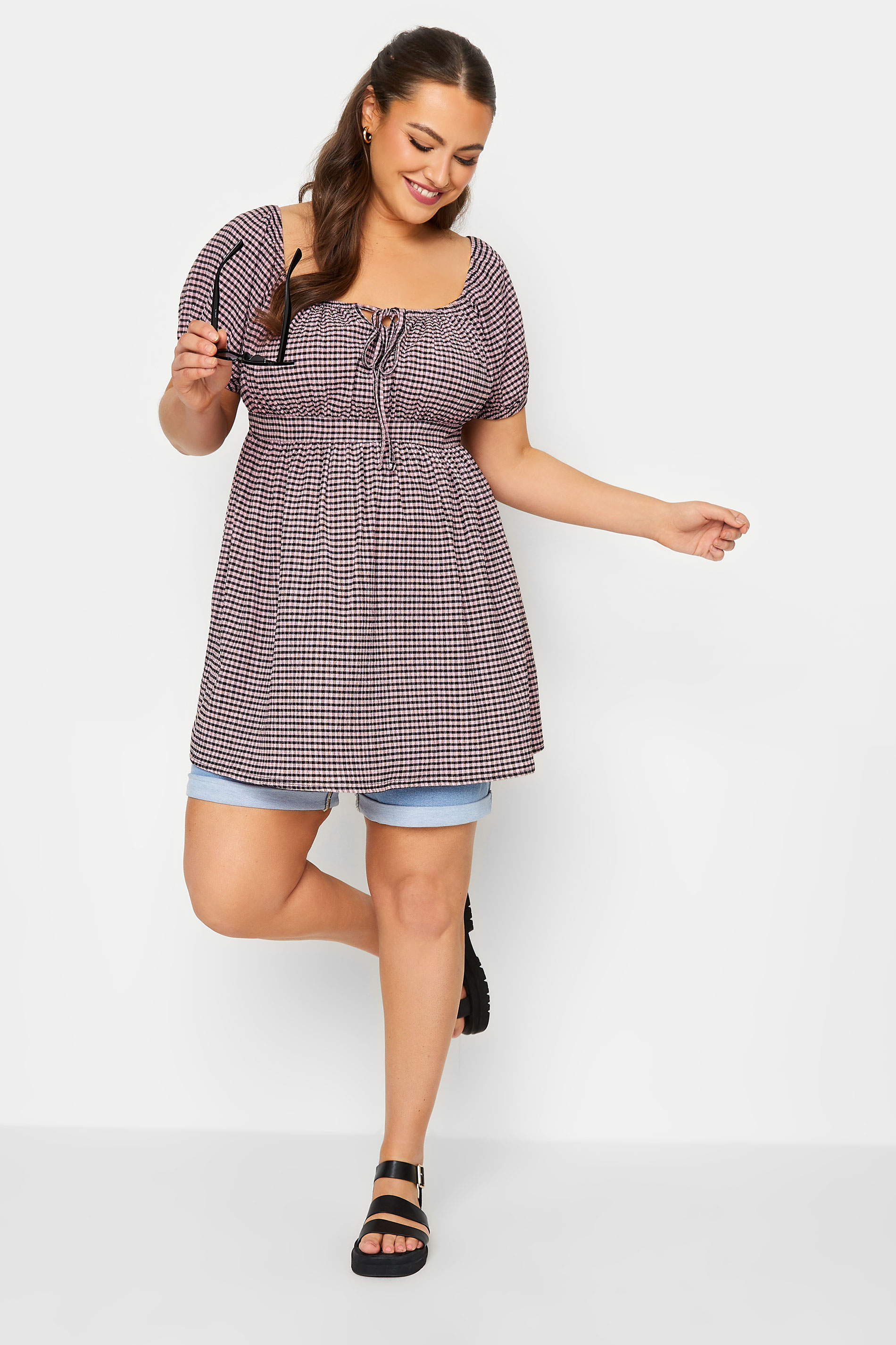 LIMITED COLLECTION Plus Size Pink Gingham Gypsy Top | Yours Clothing 2