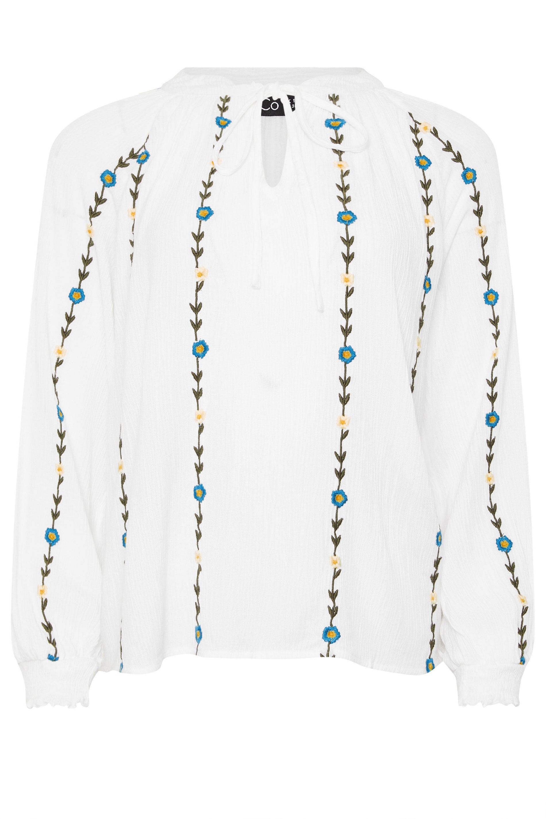 M&Co Ivory White Floral Embroidered Tie Neck Blouse | M&Co 5