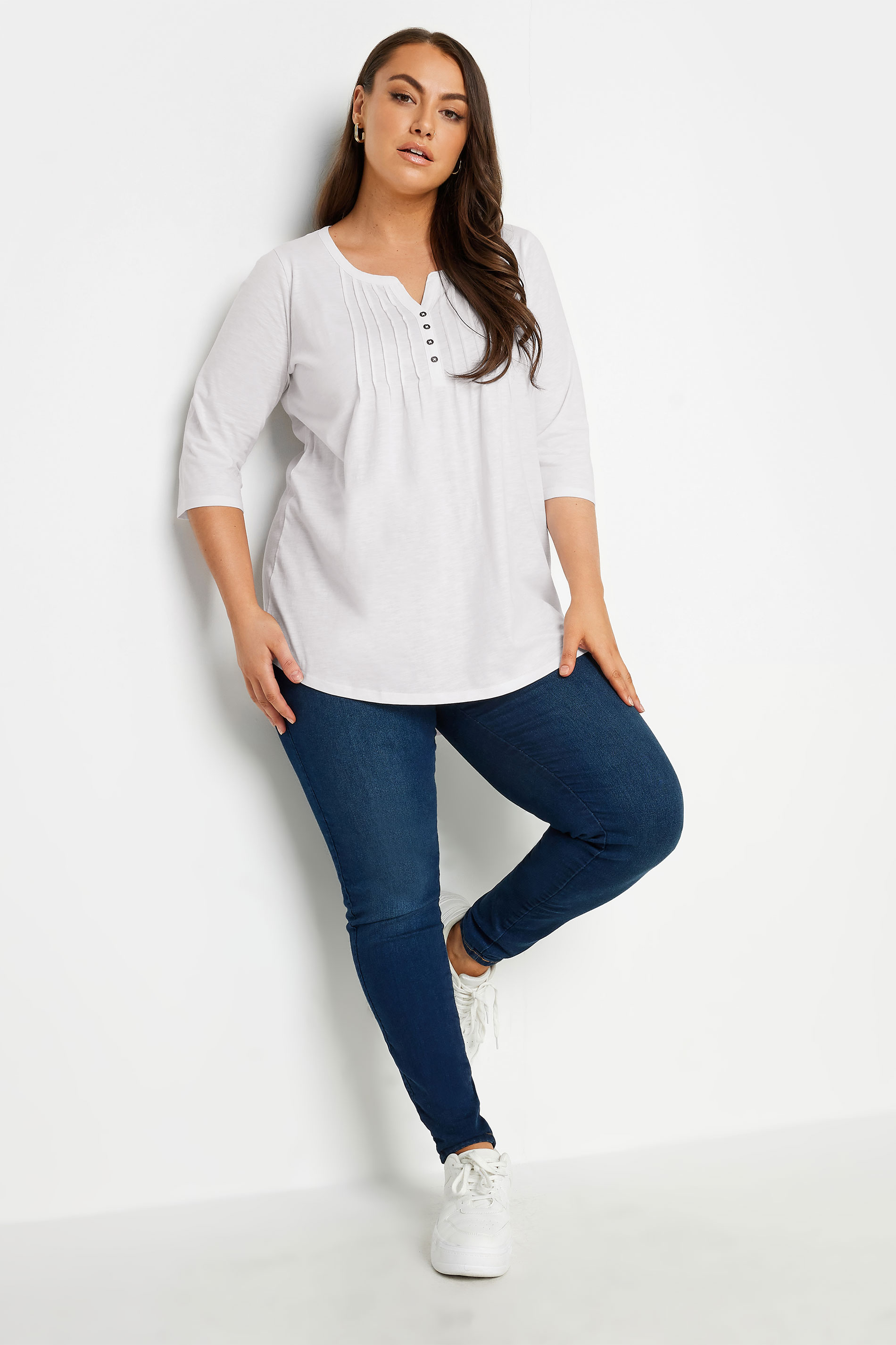 Plus Size YOURS FOR GOOD White Pintuck Henley Top | Yours Clothing 3