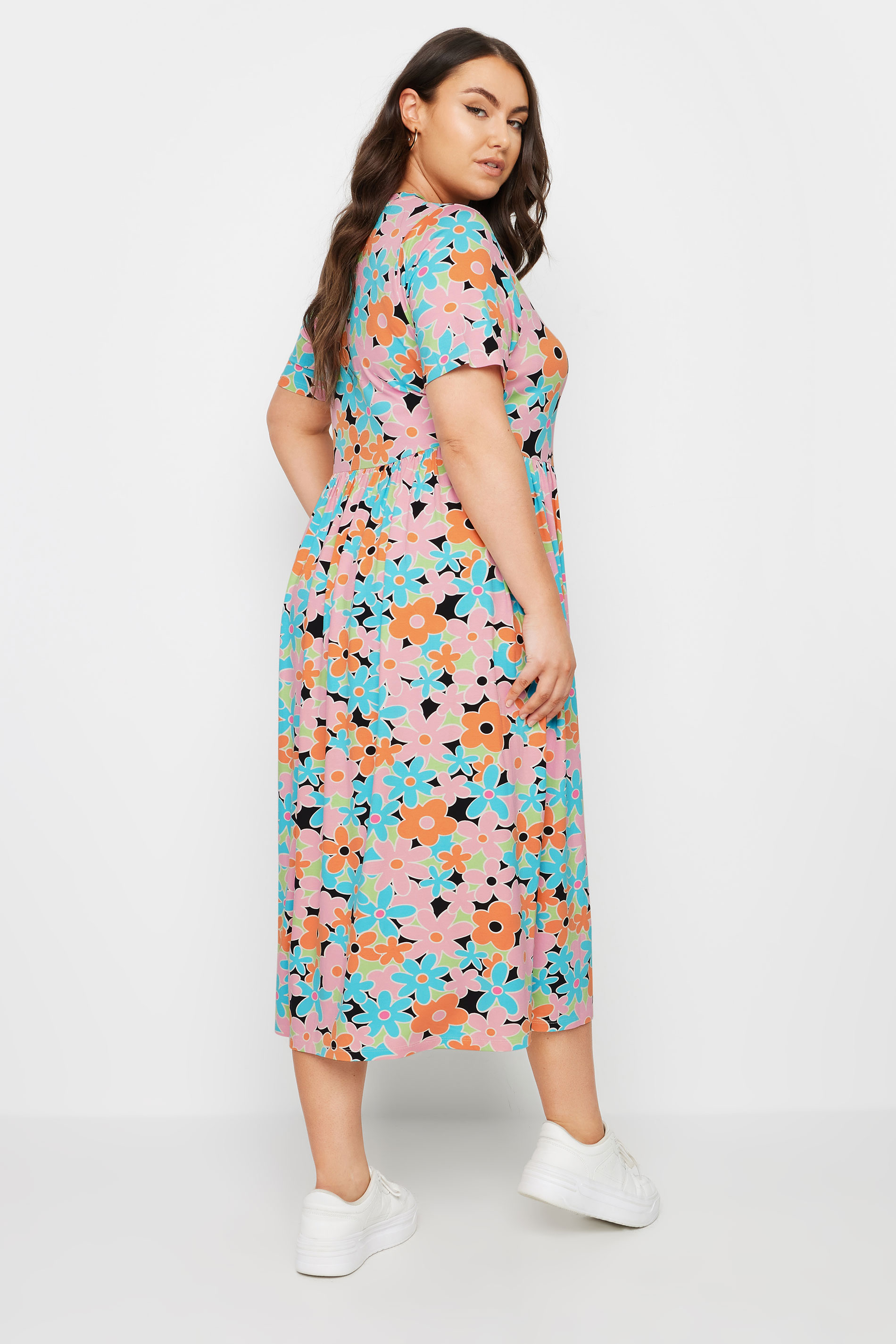 YOURS Plus Size Orange & Blue Retro Floral Print Smock Dress | Yours ...