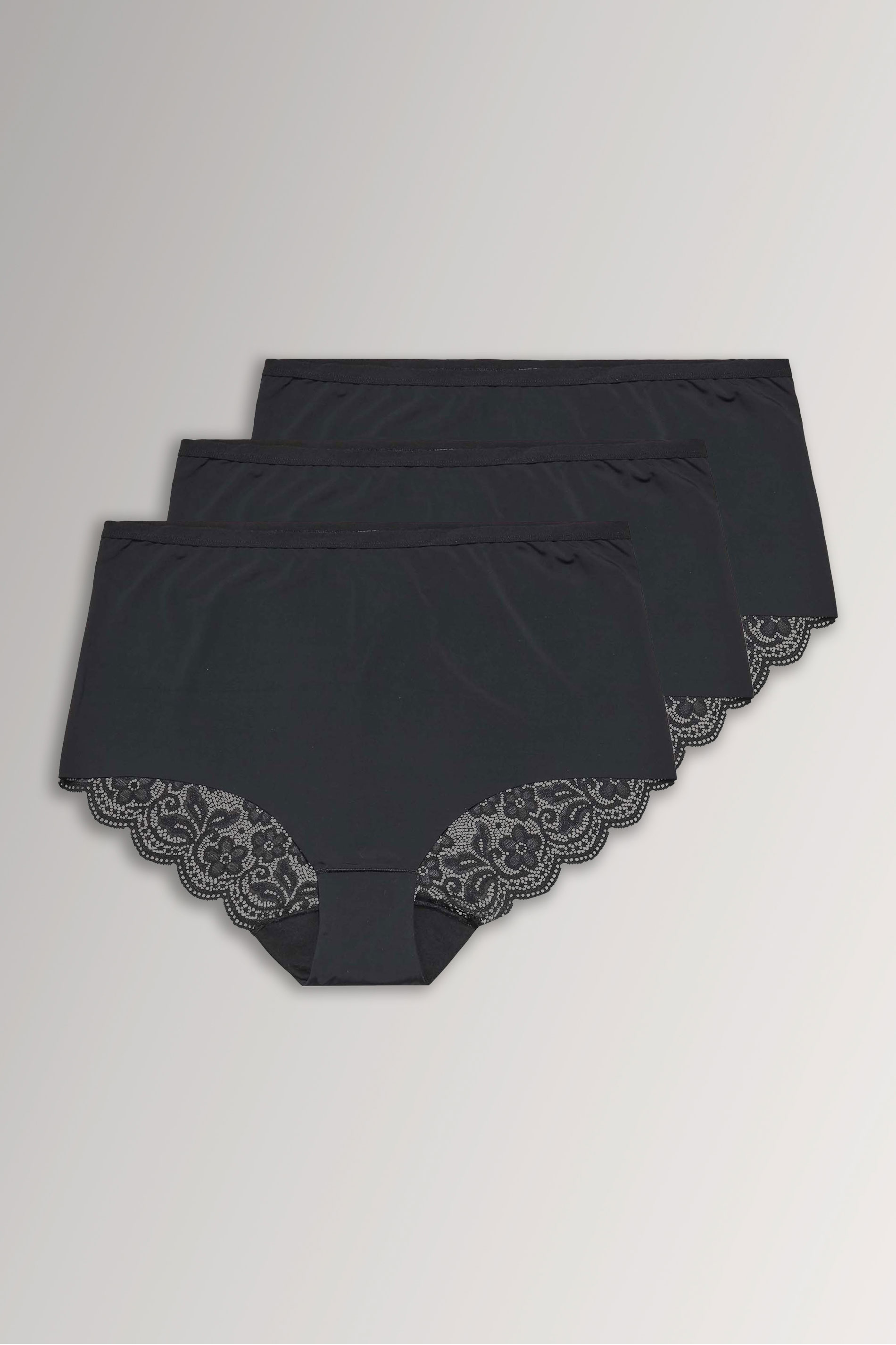 Plus Size 3 PACK Black Lace Full Briefs | Yours Clothing  1
