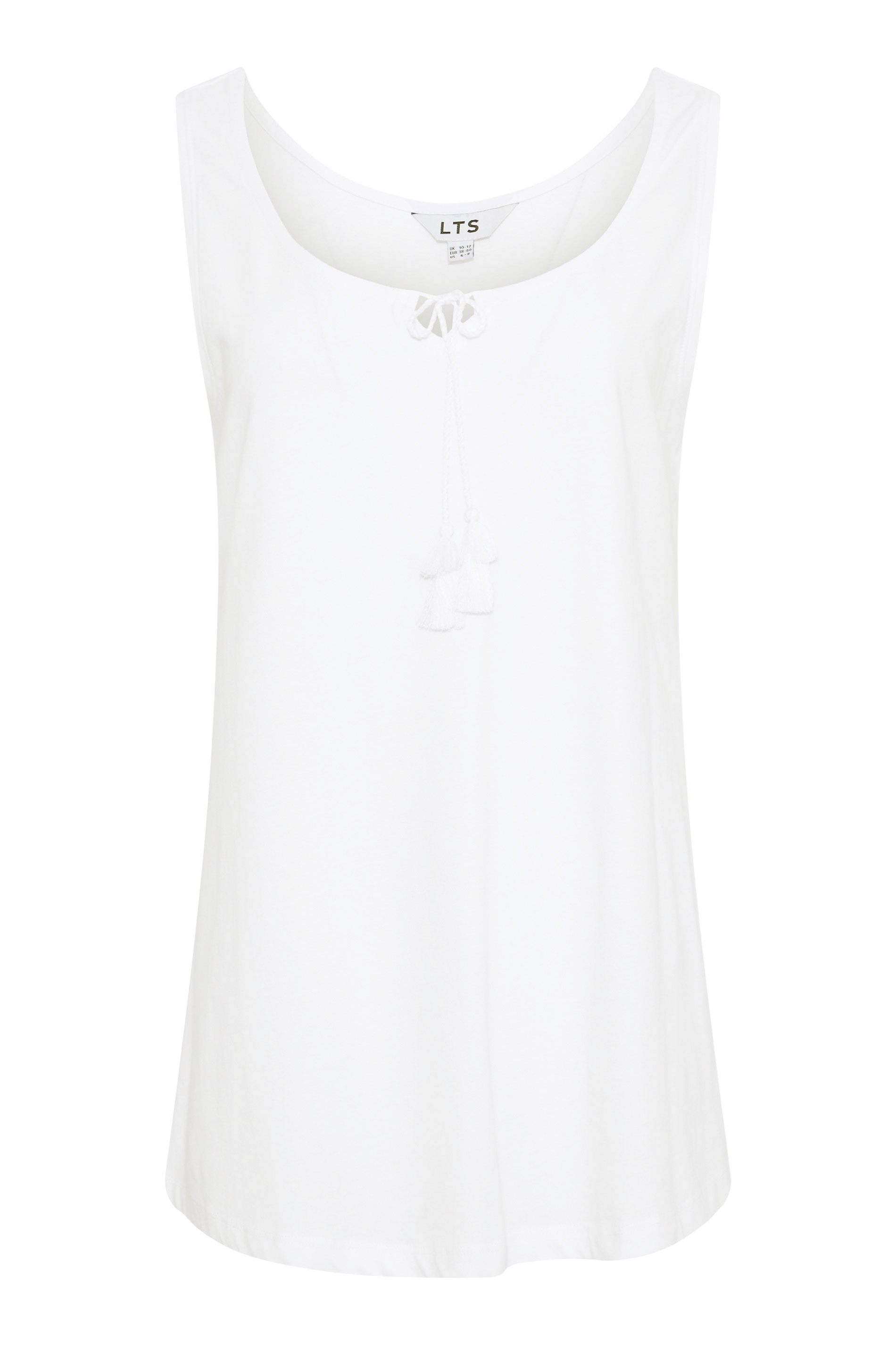 LTS Tall Women's White Tassel Tie Cotton Pyjama Vest Top | Long Tall Sally  2