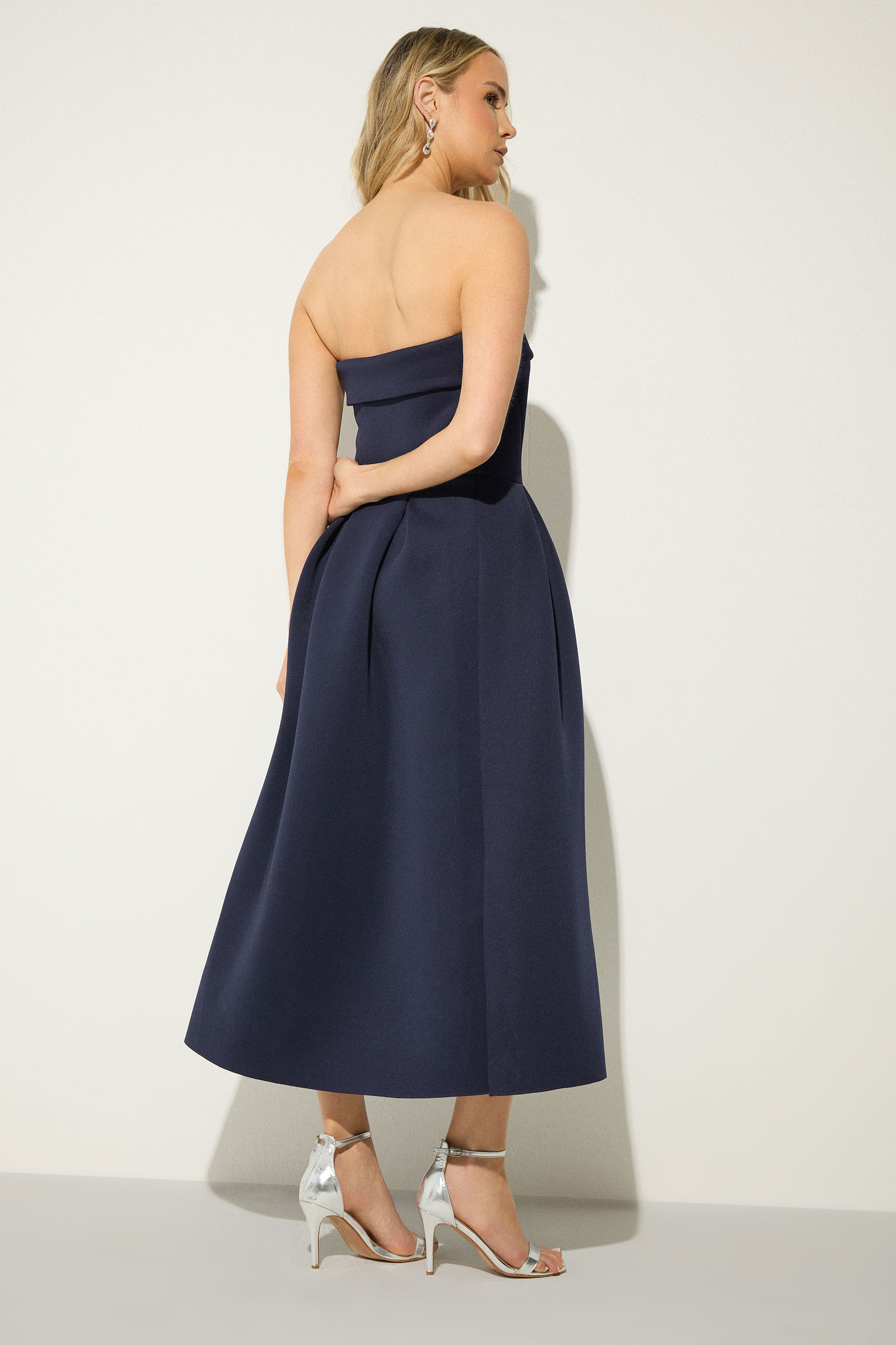 LTS Tall Women's Navy Blue Bandeau  Pleated Detail Midi Dress | Long Tall Sally 2