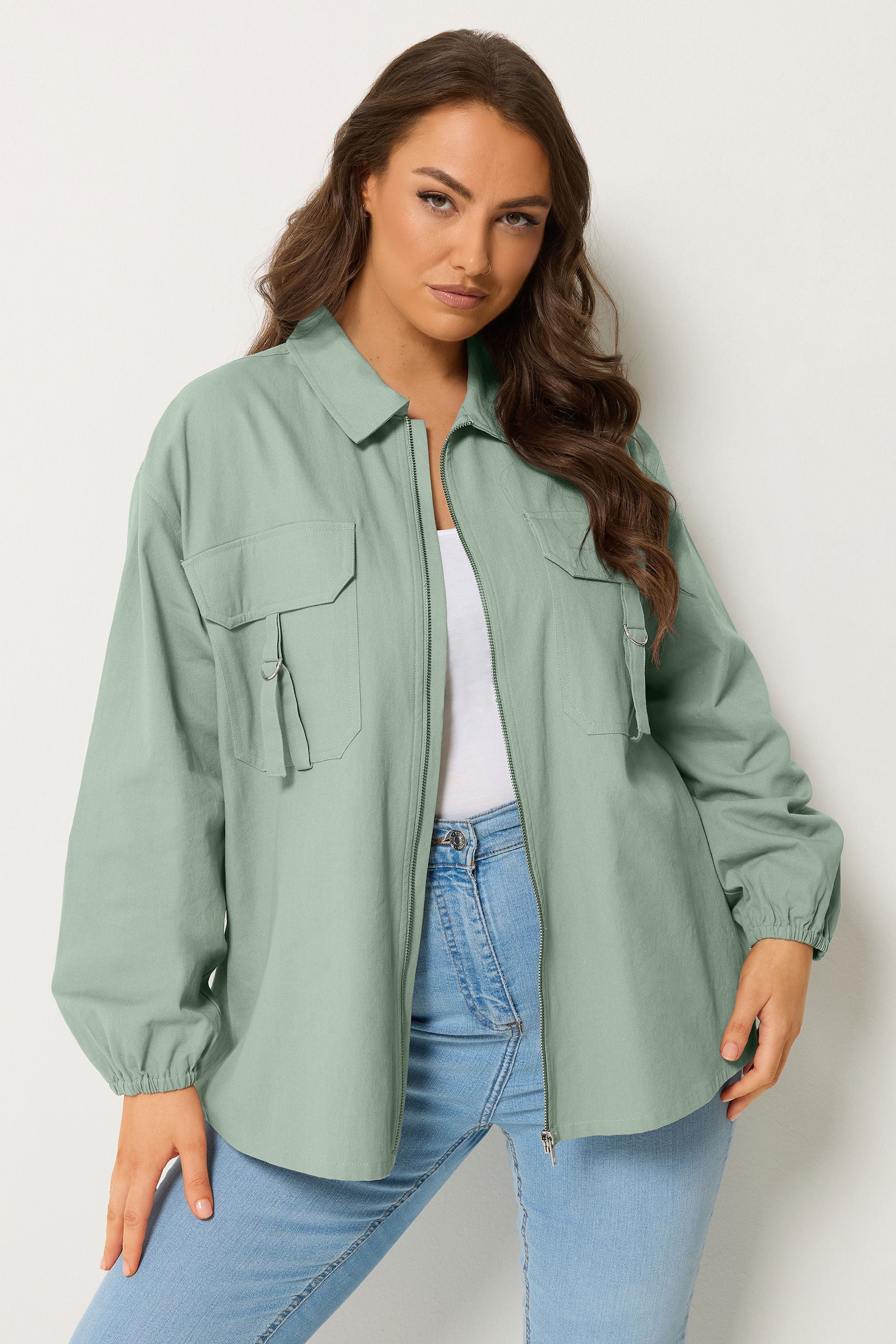 YOURS Plus Size Blue Utility Shacket | Yours Clothing 1
