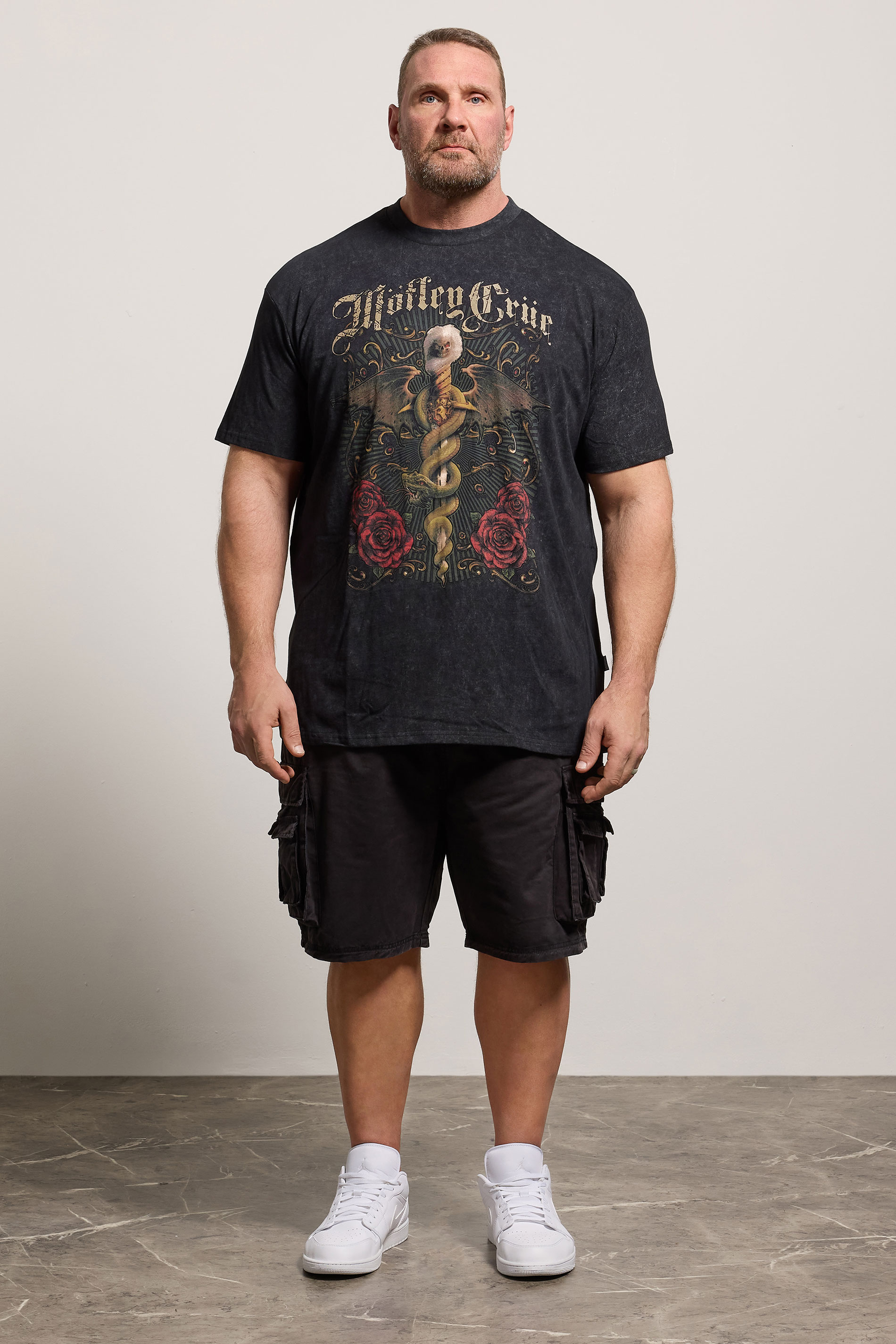 BadRhino Big & Tall Black Extra Long Motley Crue Acid Wash Graphic T-Shirt | BadRhino 1