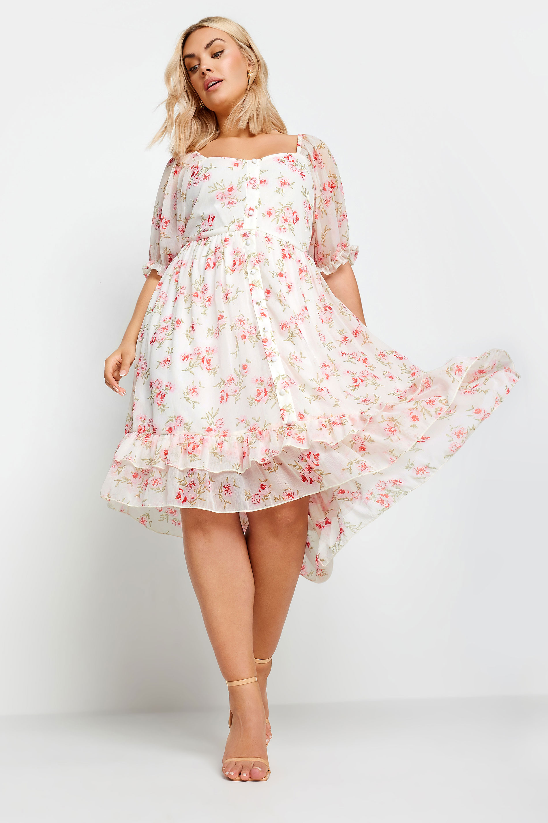 LIMITED COLLECTION Plus Size White Floral Print Dipped Hem Midi Dress | Yours Clothing 2