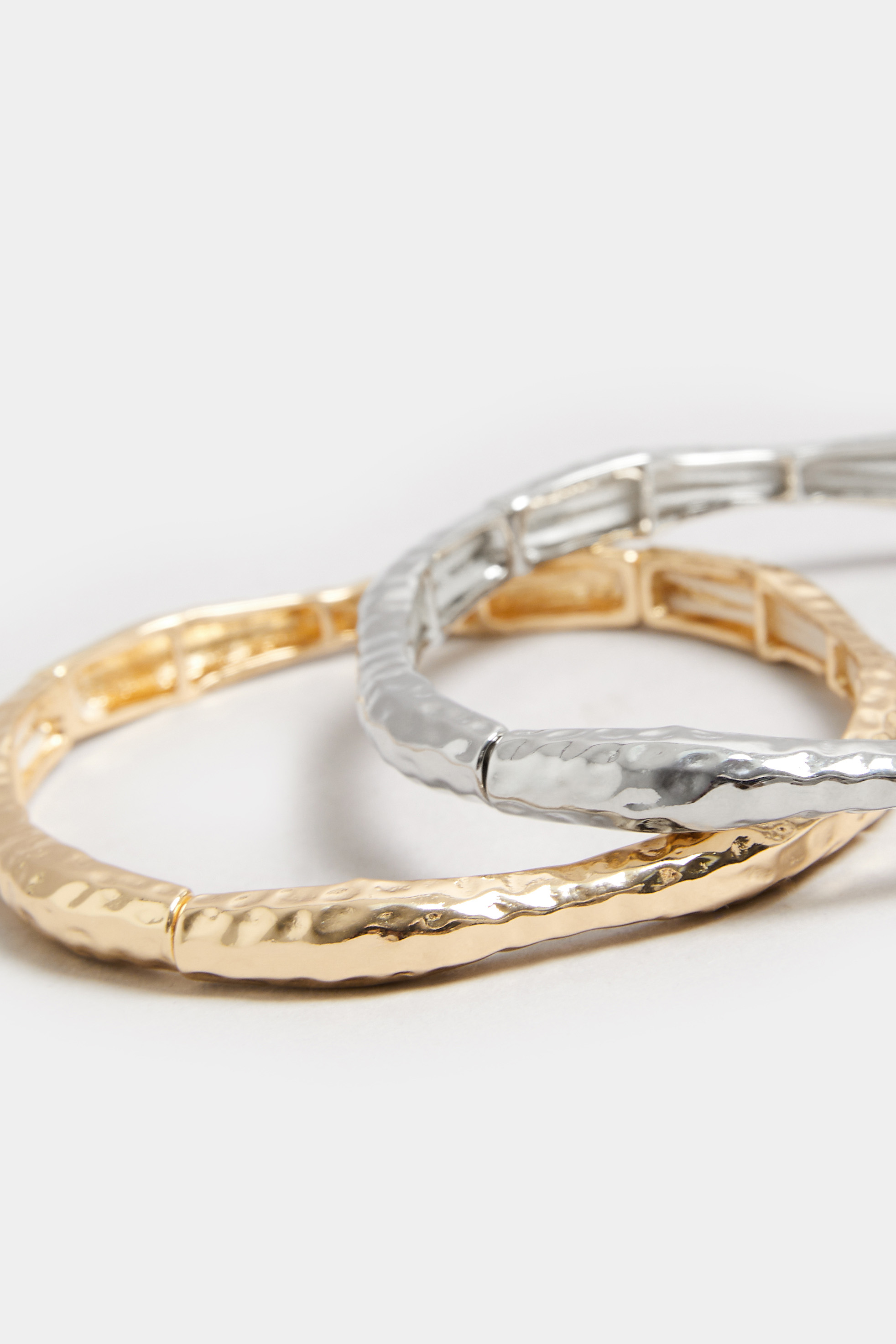 2 PACK Gold & Silver Tone Stretch Metal Bangle Set | Yours Clothing 3