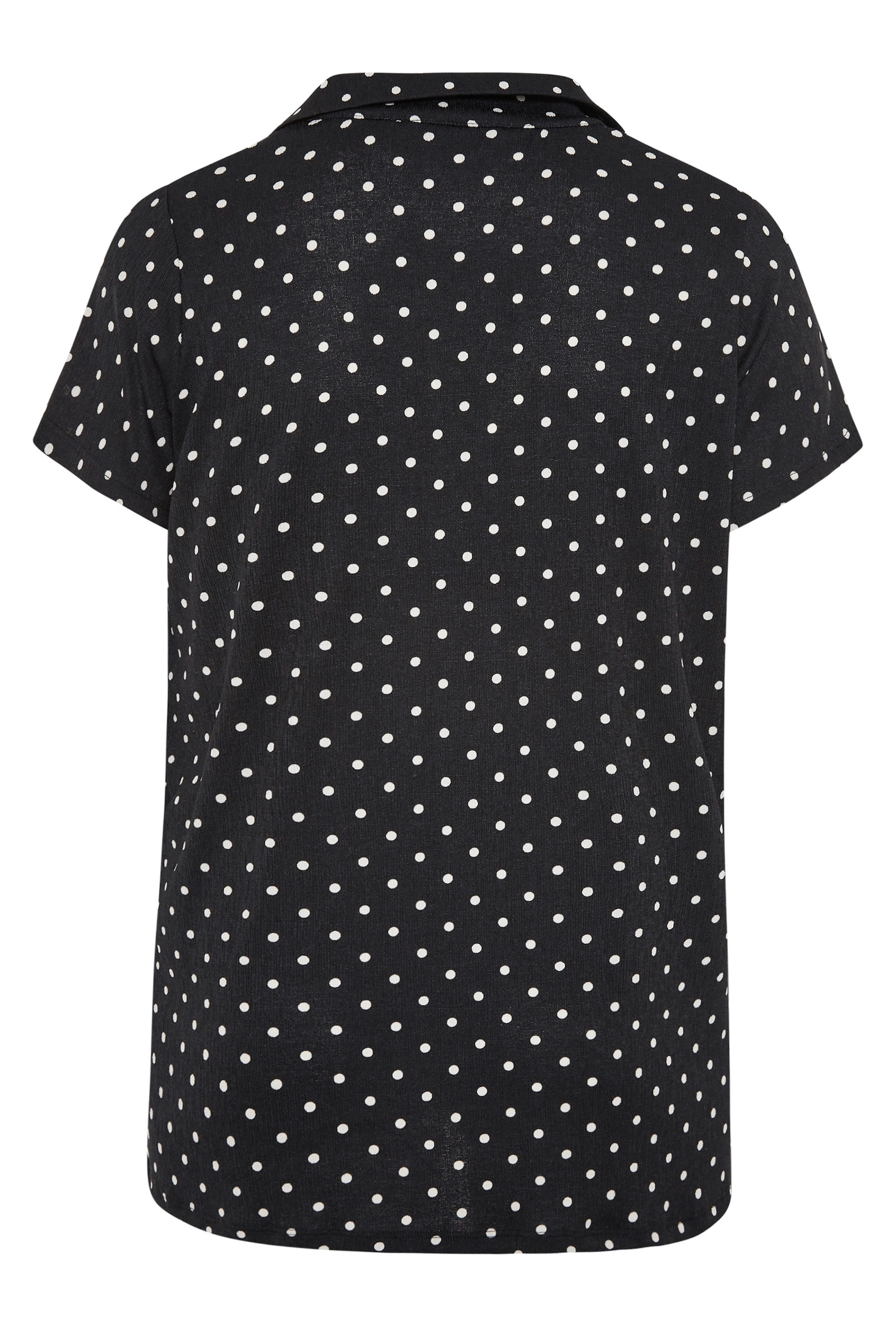 Black Polka Dot Textured Polo Top | Yours Clothing