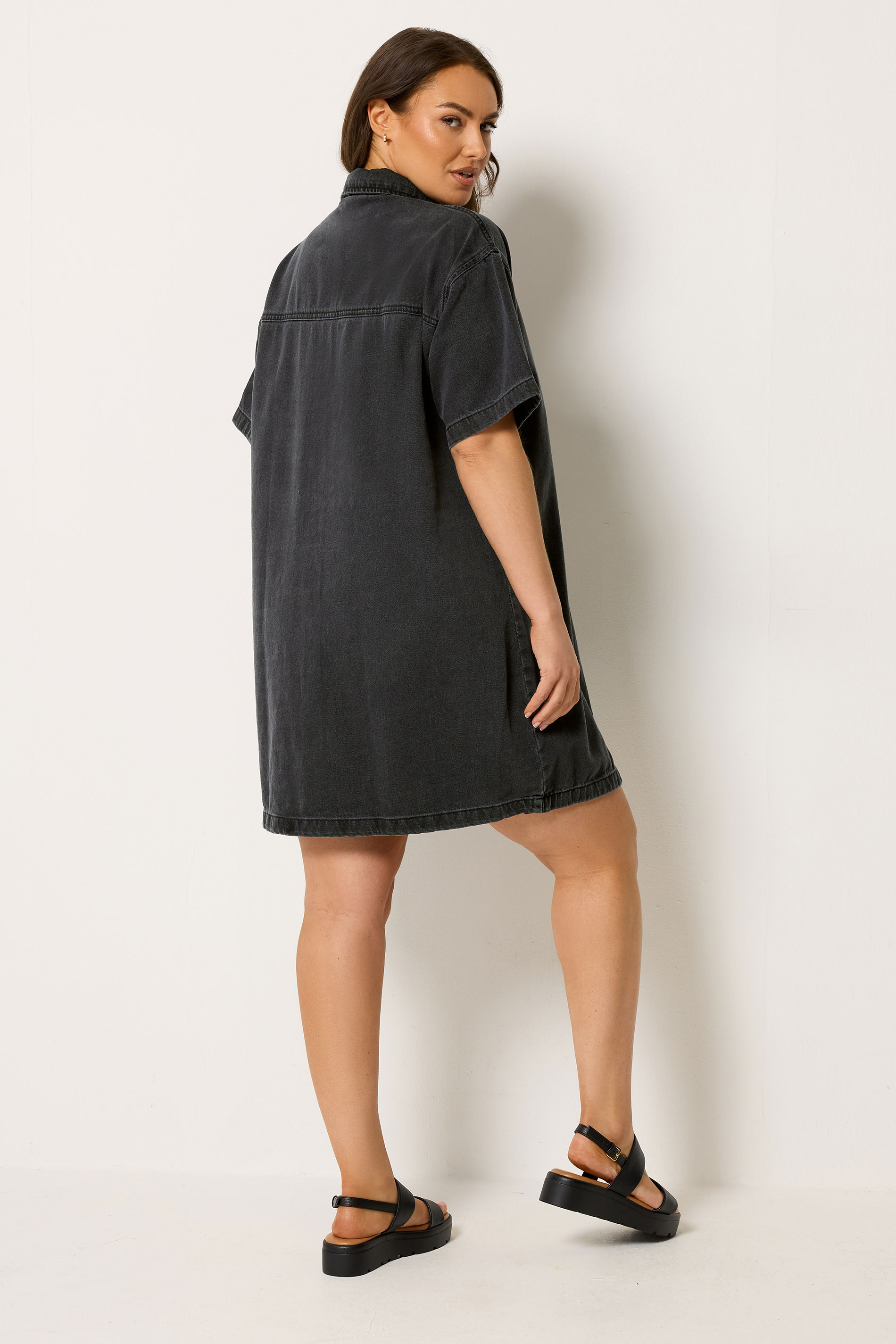 YOURS Curve Black Washed Denim Shirt Dress 4