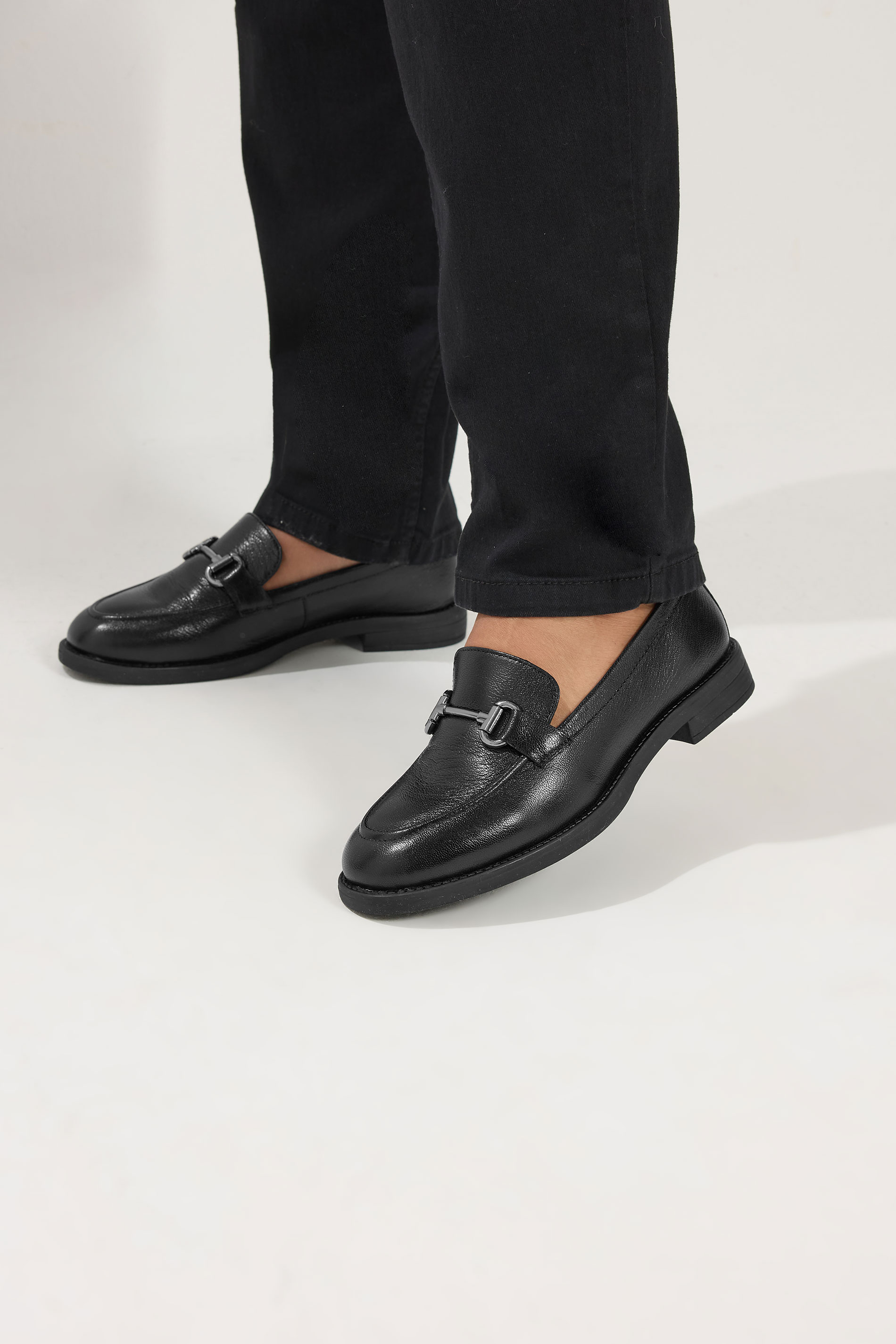 Black Metal Trim Loafers In Wide E Fit | Yours Clothing 2