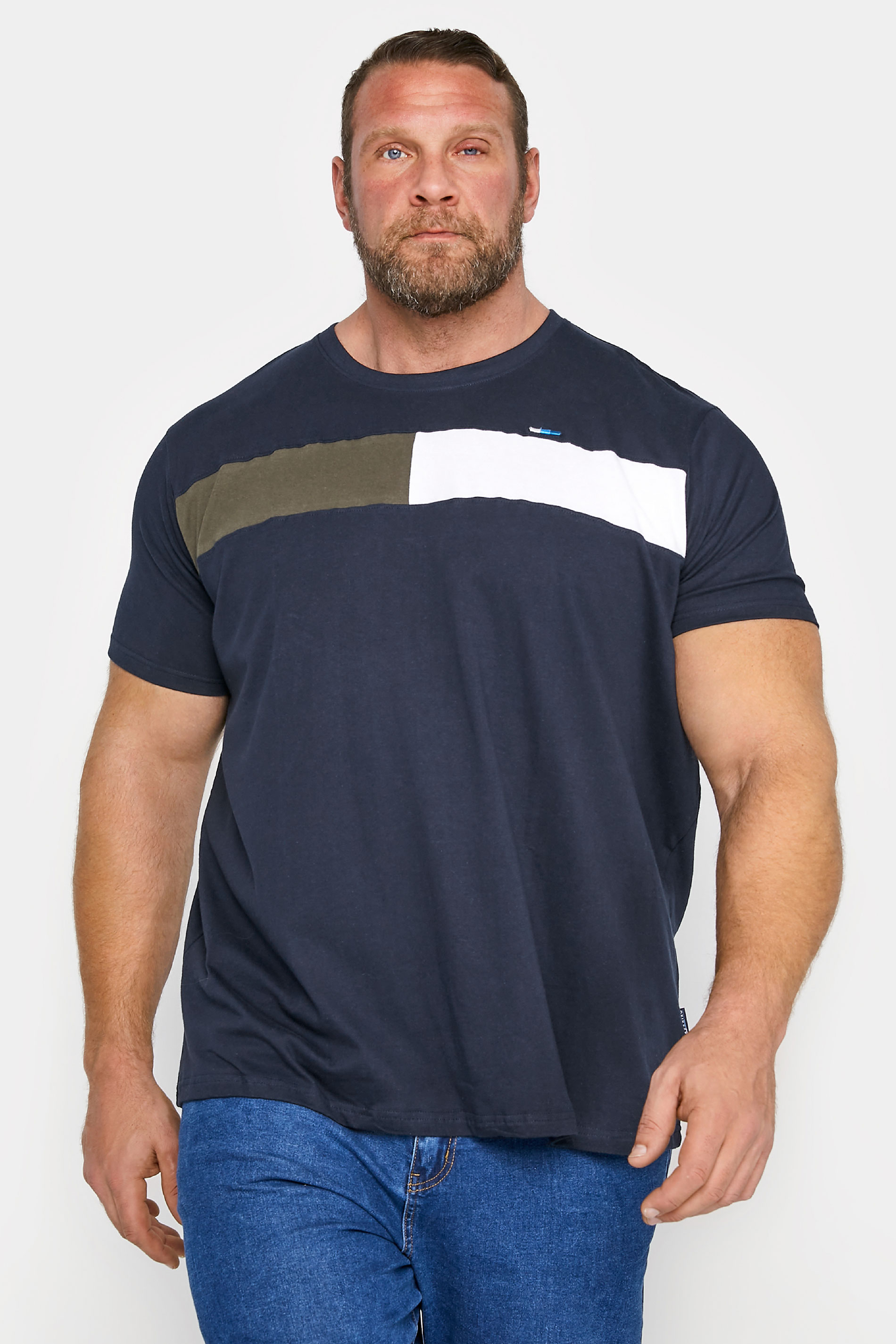BadRhino Big & Tall Navy Blue Cut & Sew Chest Panel T-Shirt_A.jpg