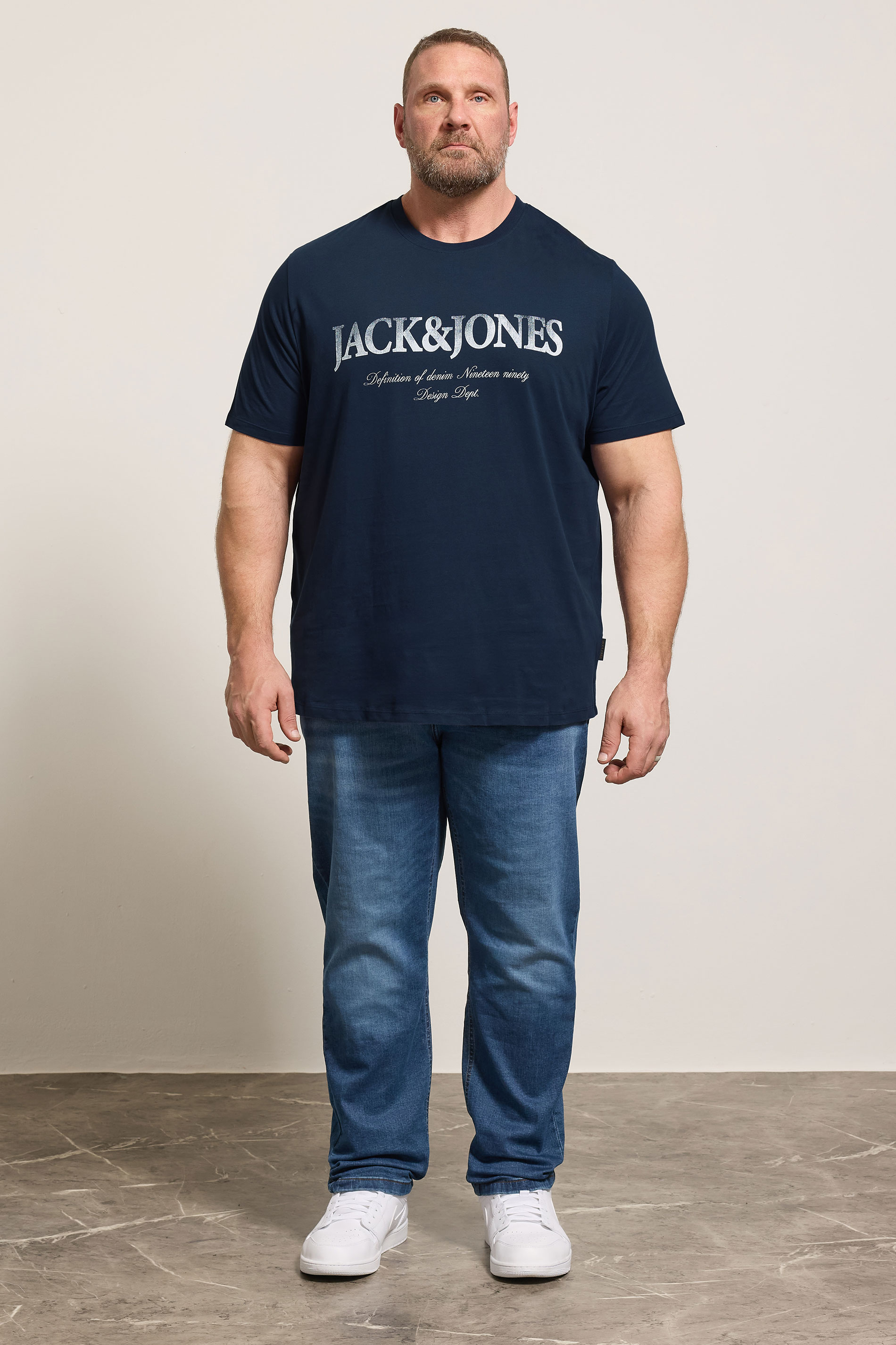 JACK & JONES Big & Tall Navy Blue Short Sleeve Graphic T-Shirt  1