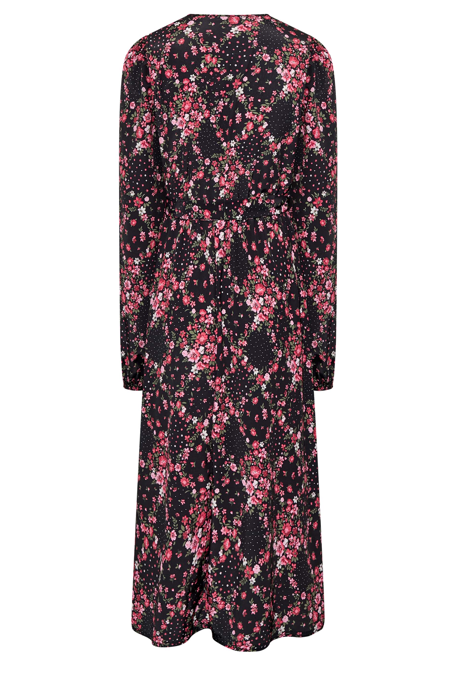 LTS Tall Women's Black Floral Patchwork Midi Wrap Dress | Long Tall Sally 3