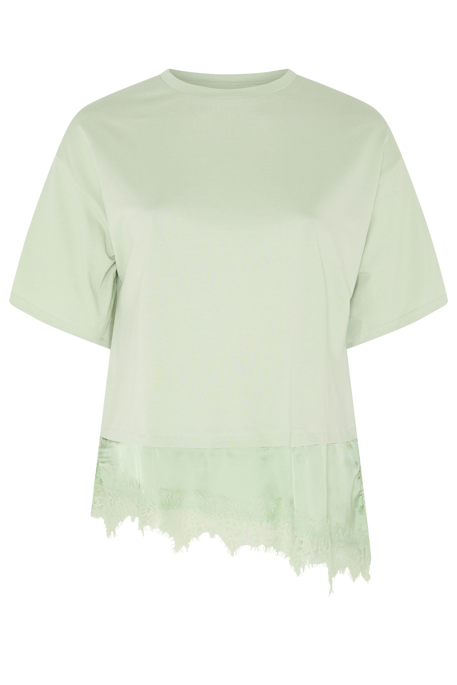 YOURS Plus Size Green Satin Lace Trim T-Shirt | Yours Clothing 5