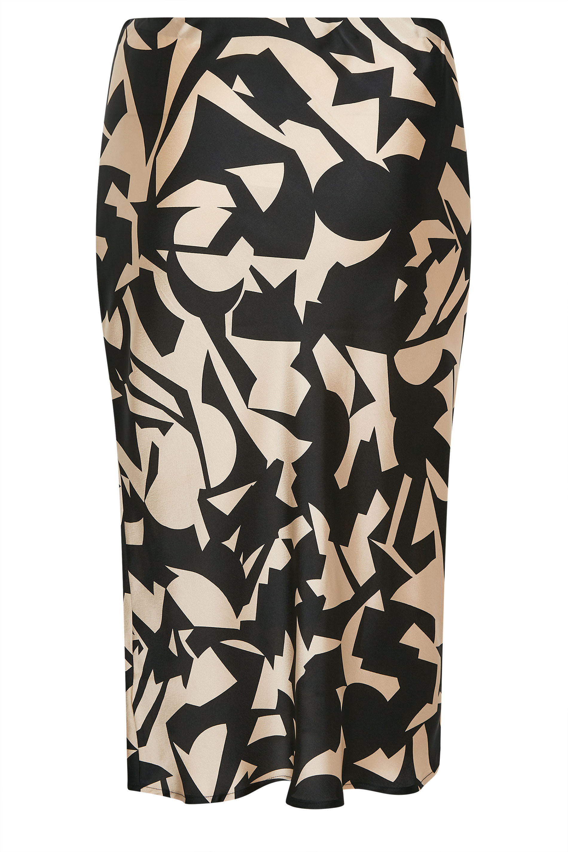 automat Parasit fond YOURS Plus Size Curve Black & Beige Abstract Print Satin Midi Skirt | Yours  Clothing