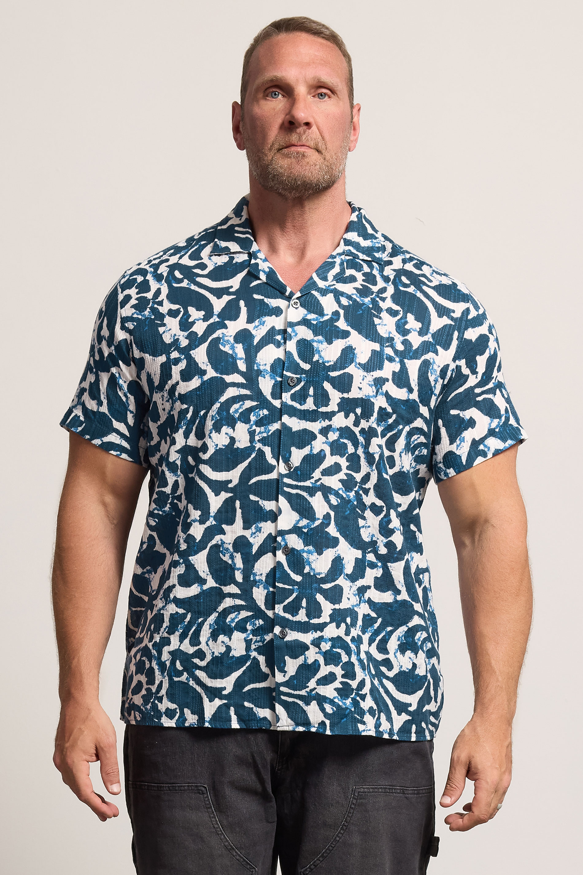 JACK & JONES Big & Tall Blue Sun Print Resort Shirt | BadRhino 3