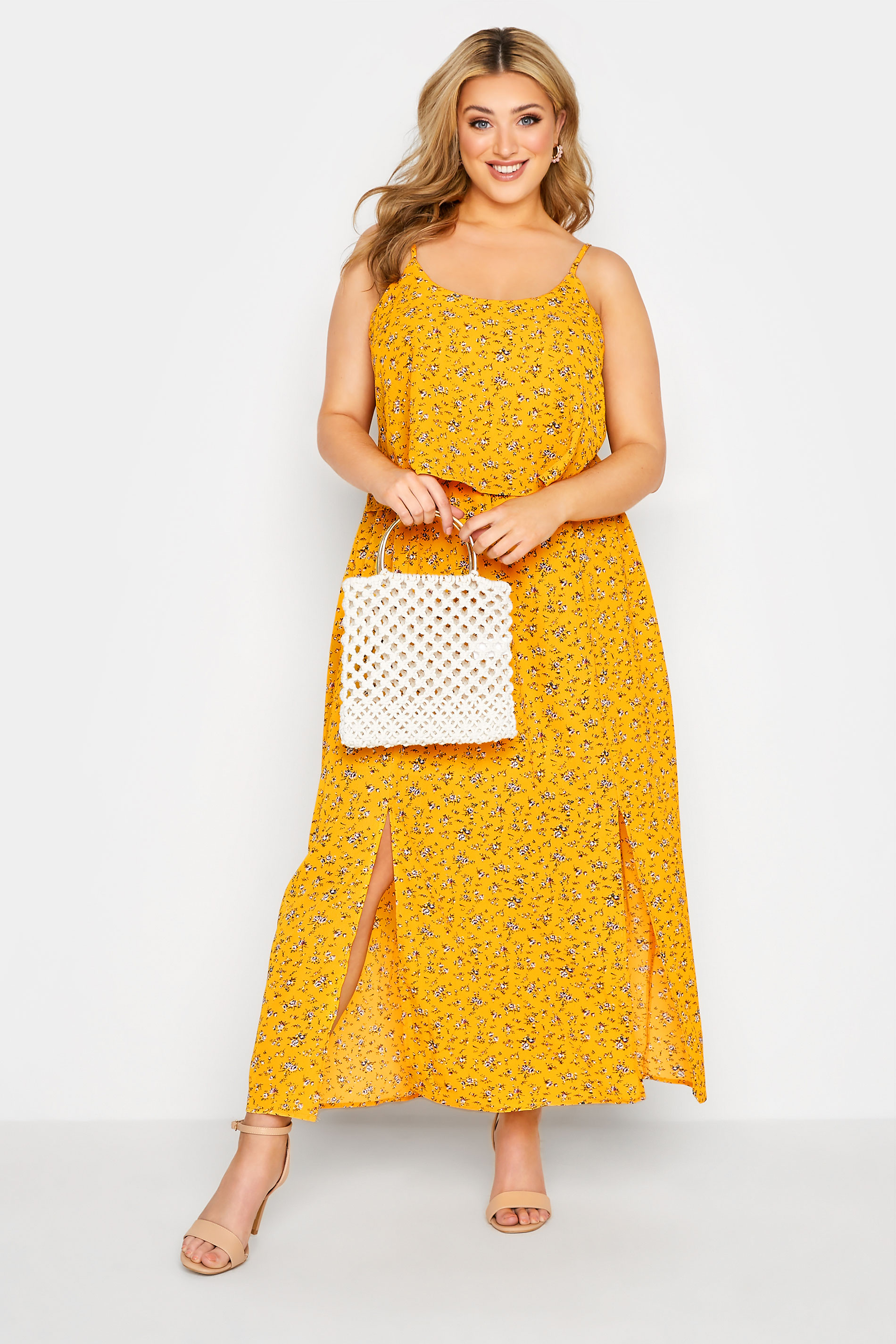 YOURS LONDON Curve Yellow Ditsy Floral Overlay Dress 1