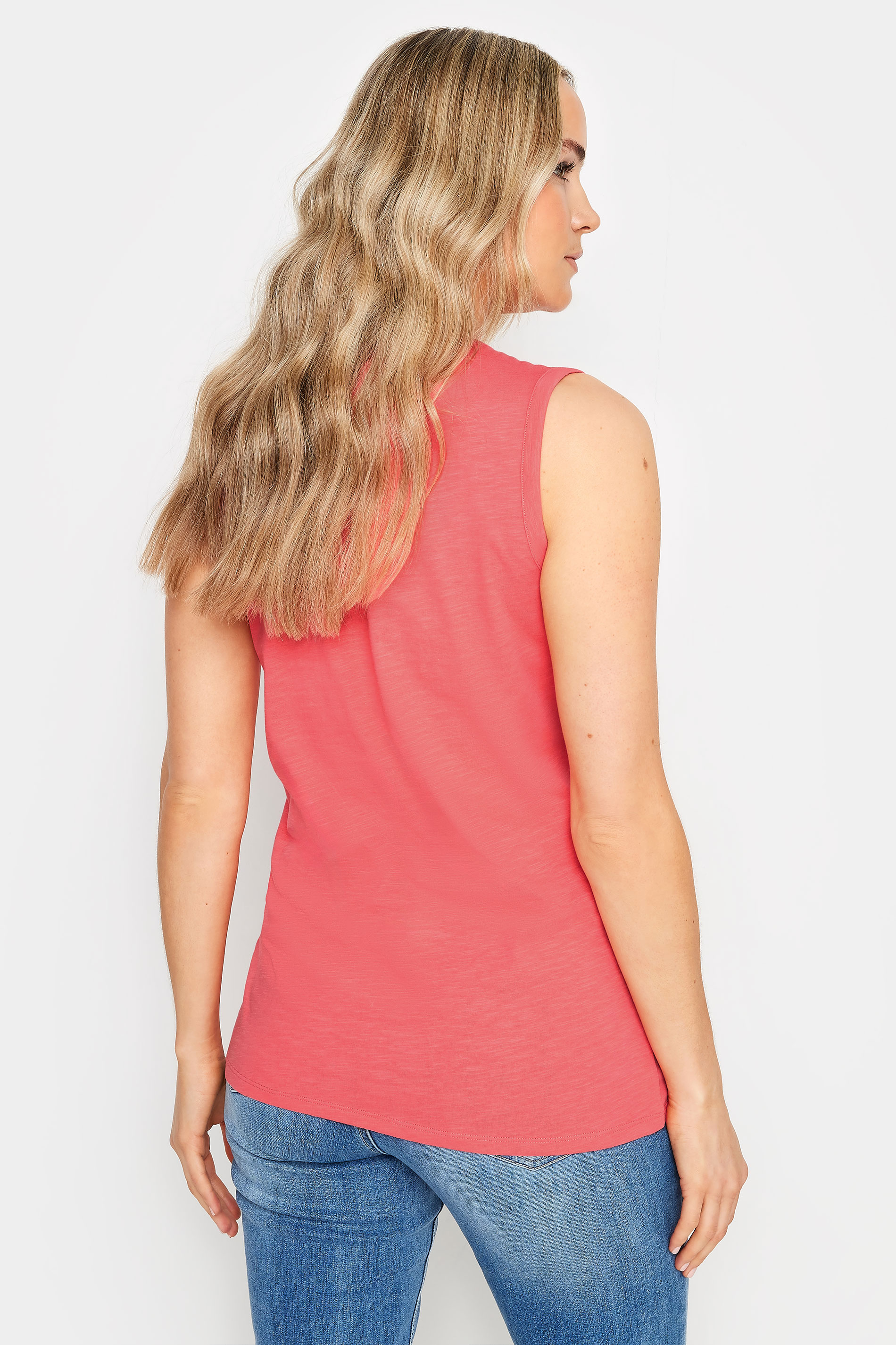 LTS Tall Women's Coral Pink Cotton Henley Vest Top | Long Tall Sally 3