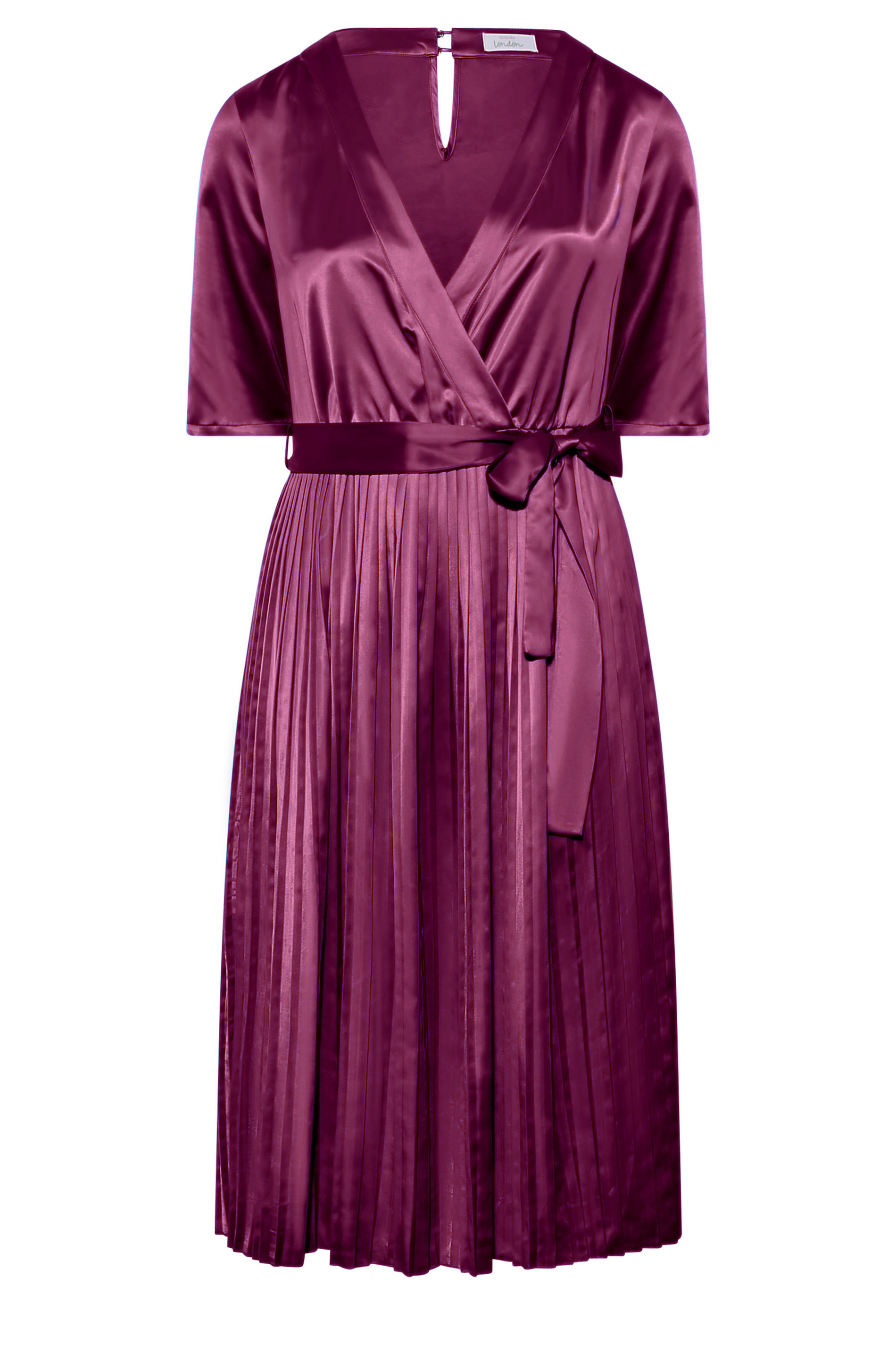 YOURS LONDON Plus Size Purple Satin Pleated Wrap Dress | Yours Clothing