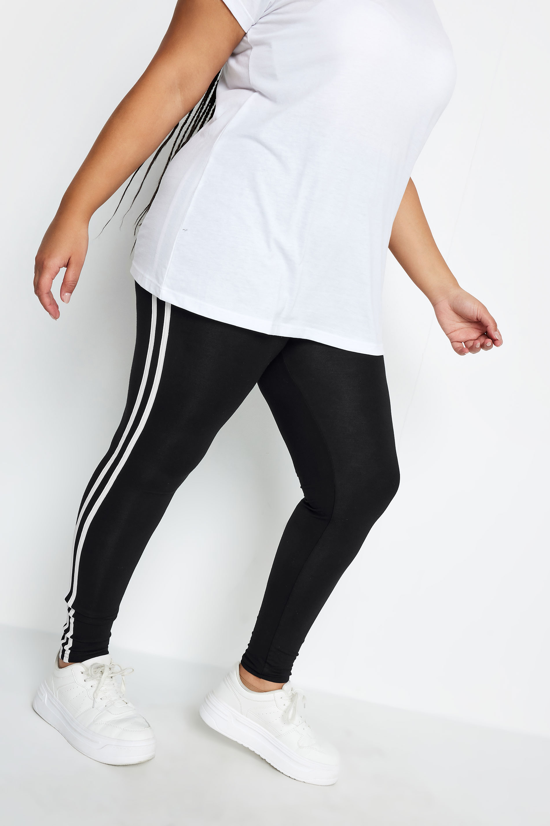 Black Jersey Stretch Tape Leggings | Yours Clothing 2