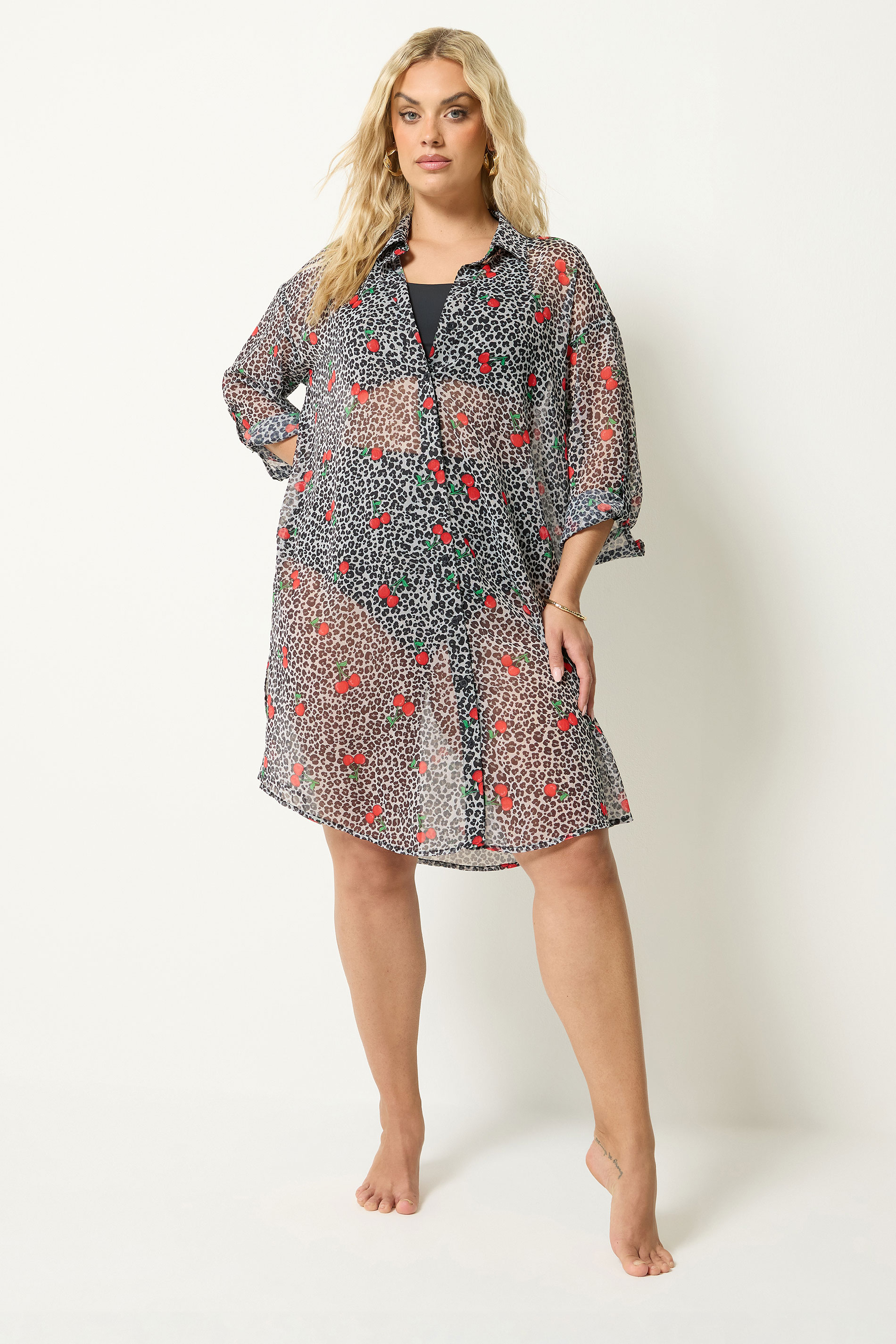 YOURS Plus Size Black Leopard Cherry Cover Up | Yours Clothing 3