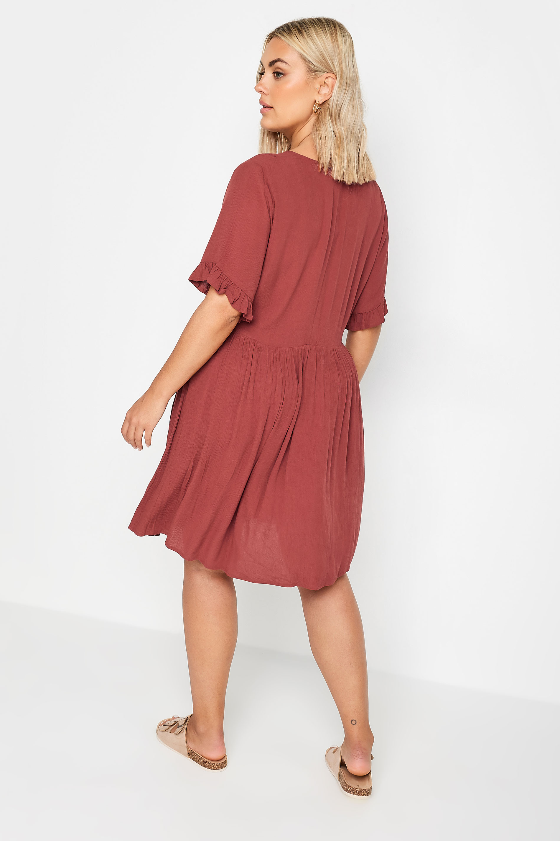 YOURS Plus Size Red Crinkle Tie Neck Dress | Yours Clothing 3