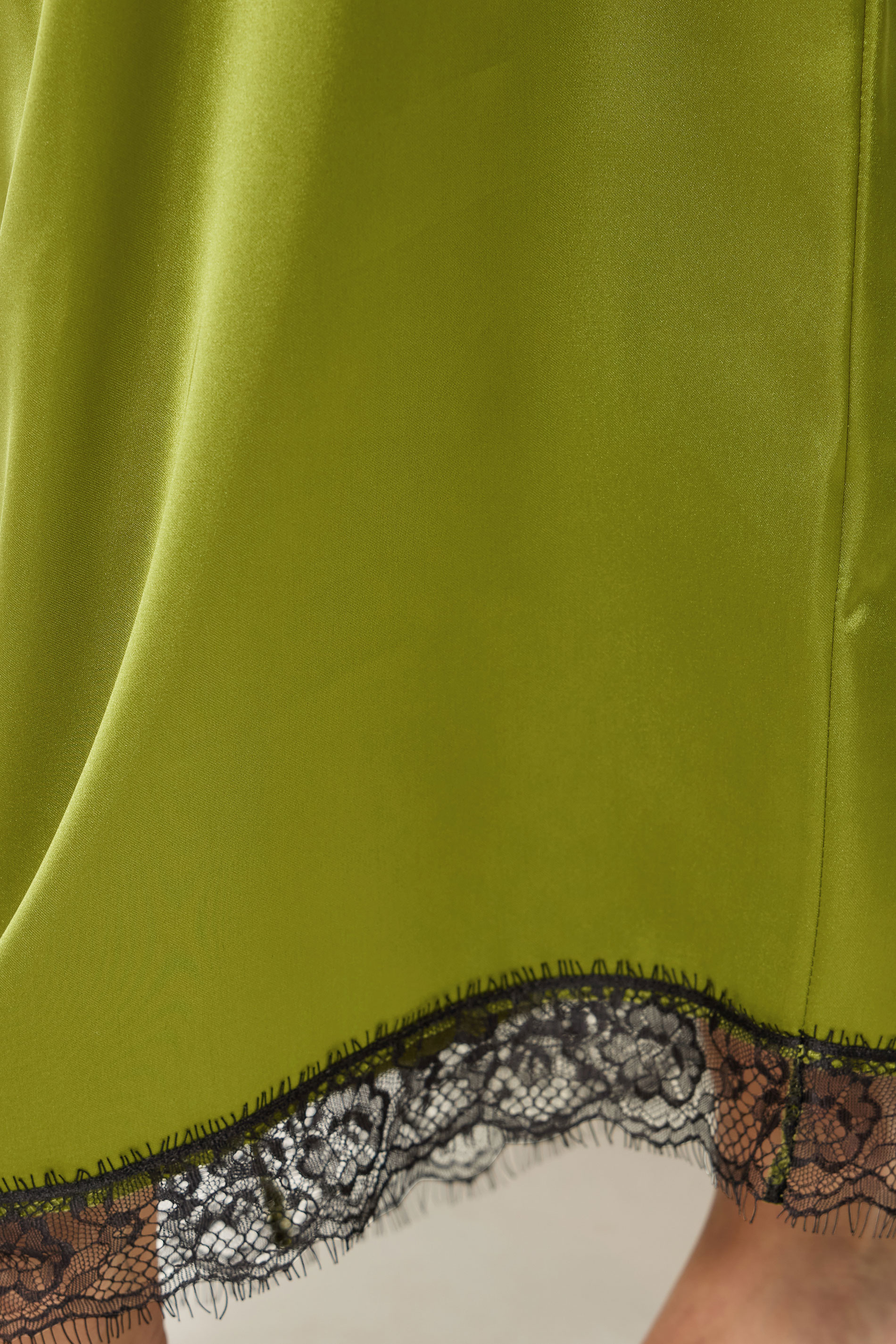 PixieGirl Petite Women's Olive Green Lace Hem Satin Maxi Skirt | PixieGirl 4
