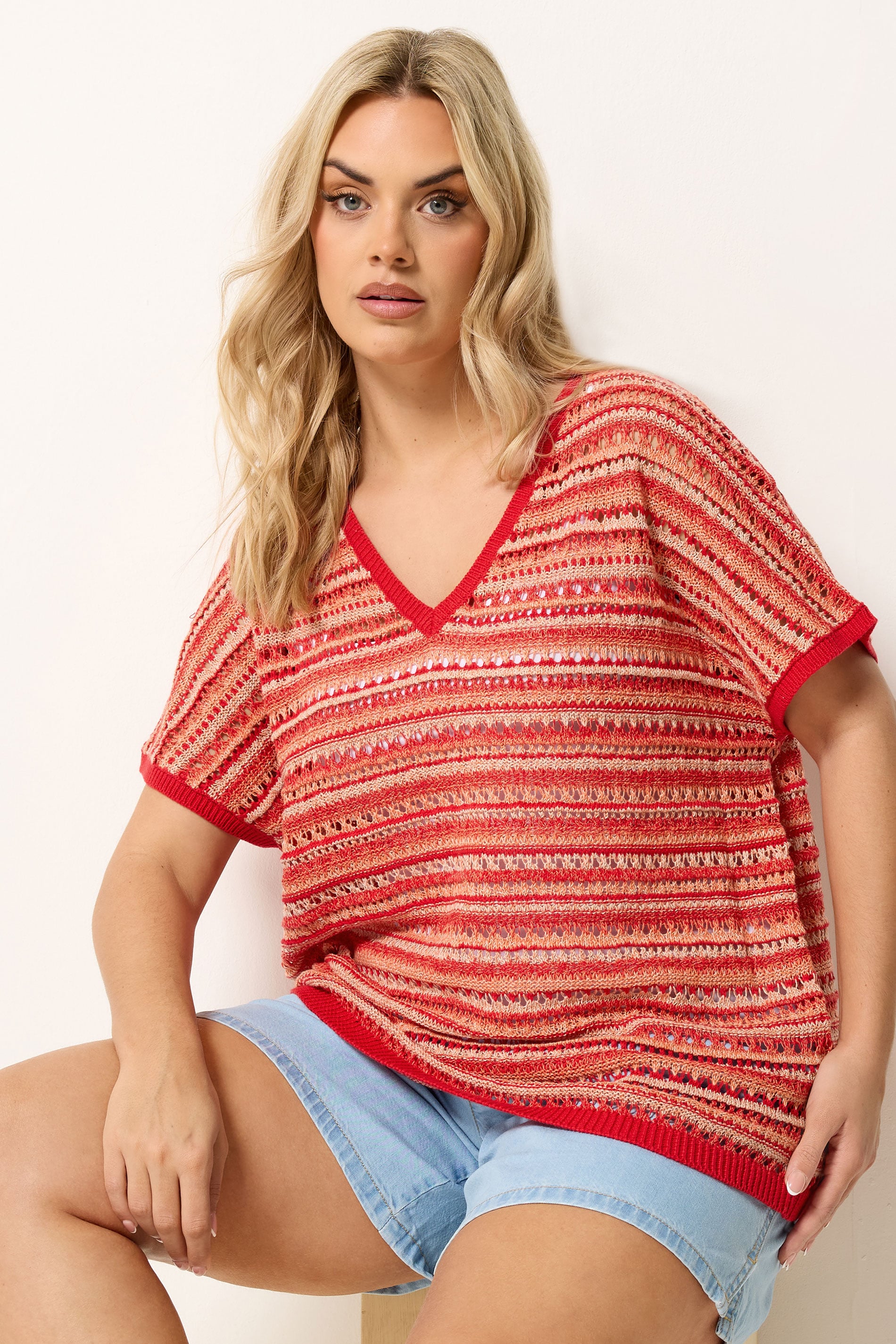 YOURS Plus Size Red Stripe Boxy Knitted Top | Yours Clothing 3